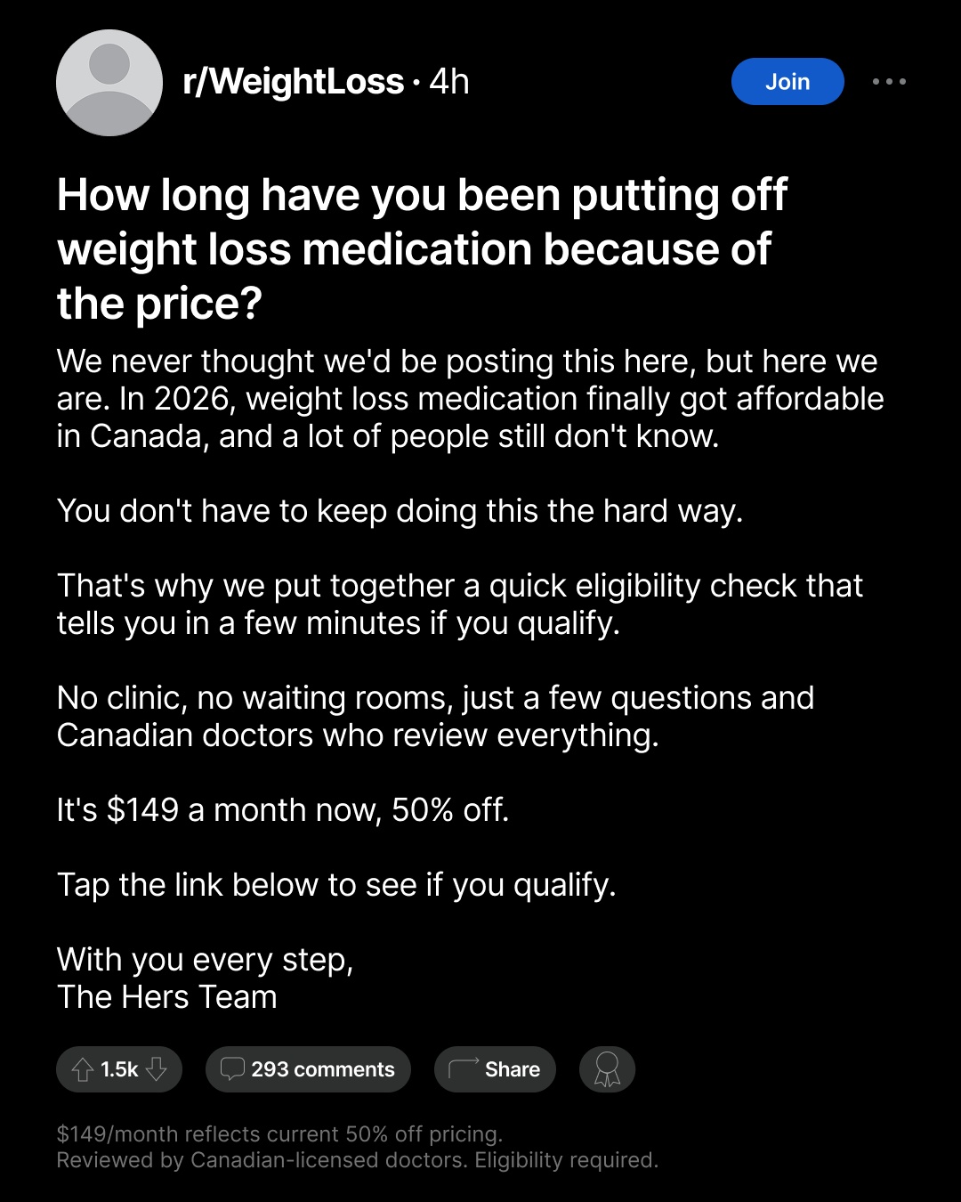 Hers Facebook ad