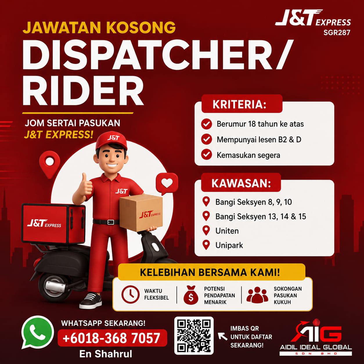 AiG2DeliverParcel Facebook ad: KEMASUKAN SEGERA DISPATCHER / RIDER (J&T EXPRESS)