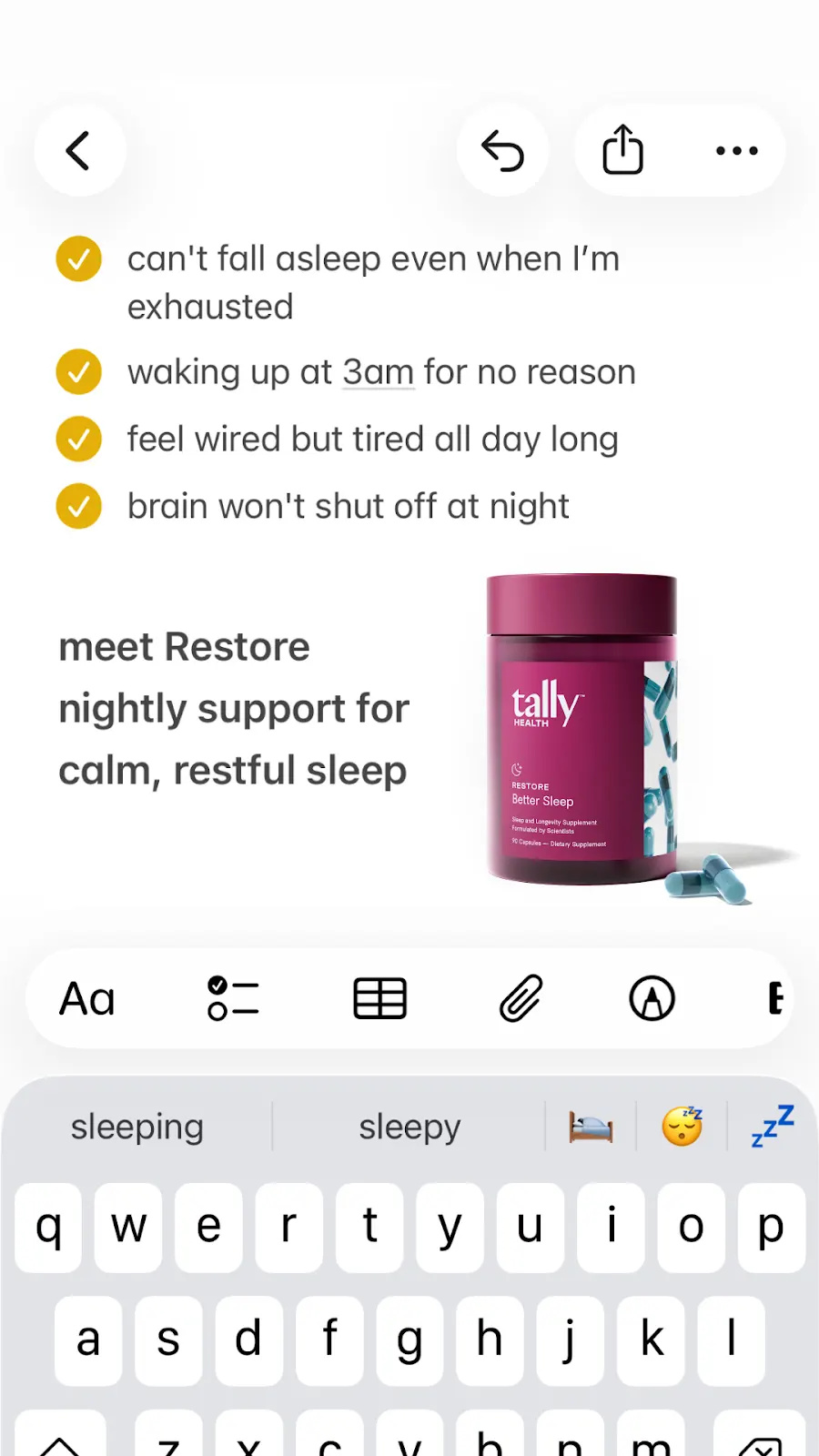 Tally Health Facebook ad