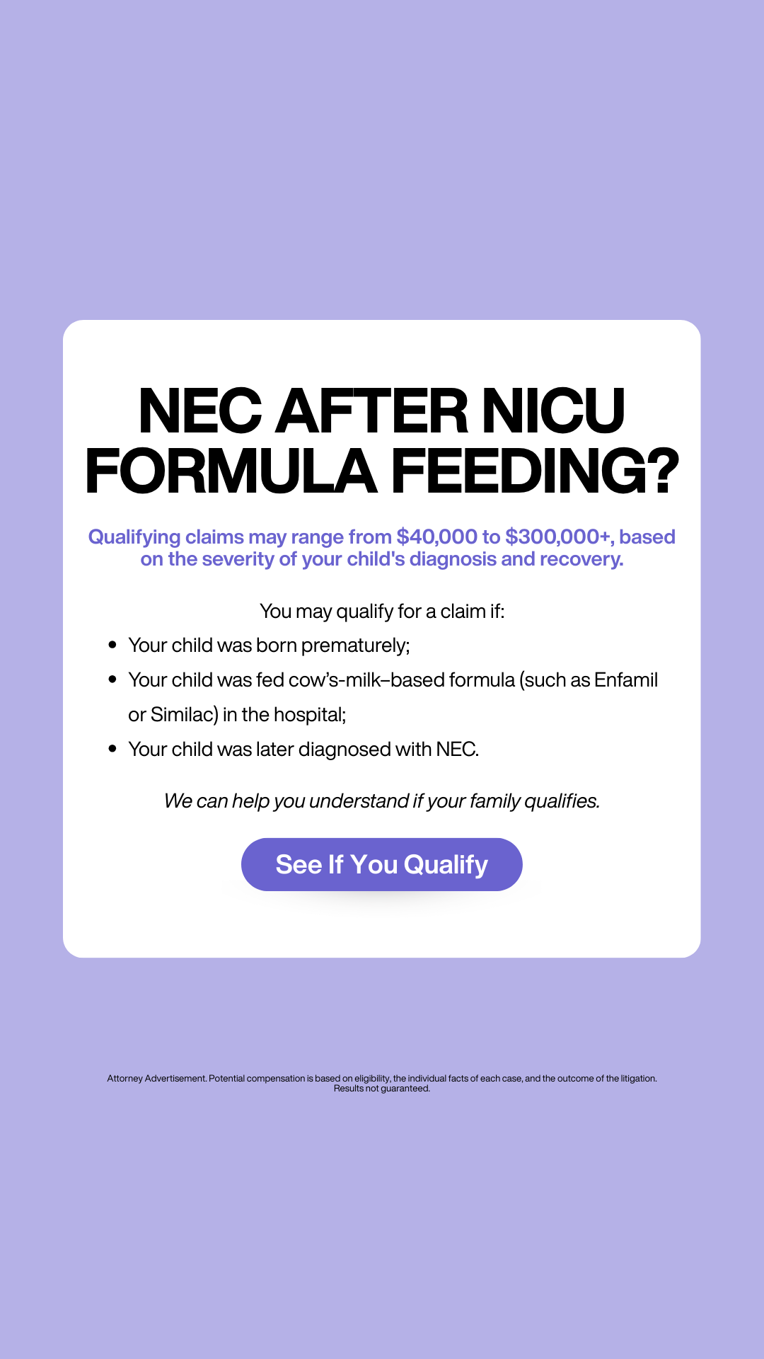 NEC Infant Formula Claims Facebook ad