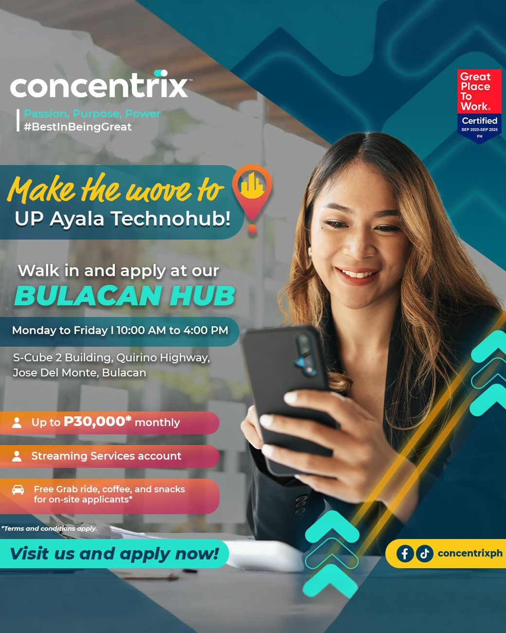 Concentrix Facebook ad: Join Concentrix UP Ayala Technohub!