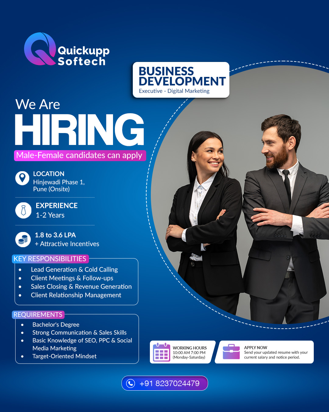 Quickupp Softech Pvt Ltd Facebook ad: We're Hiring Business Development Executive
