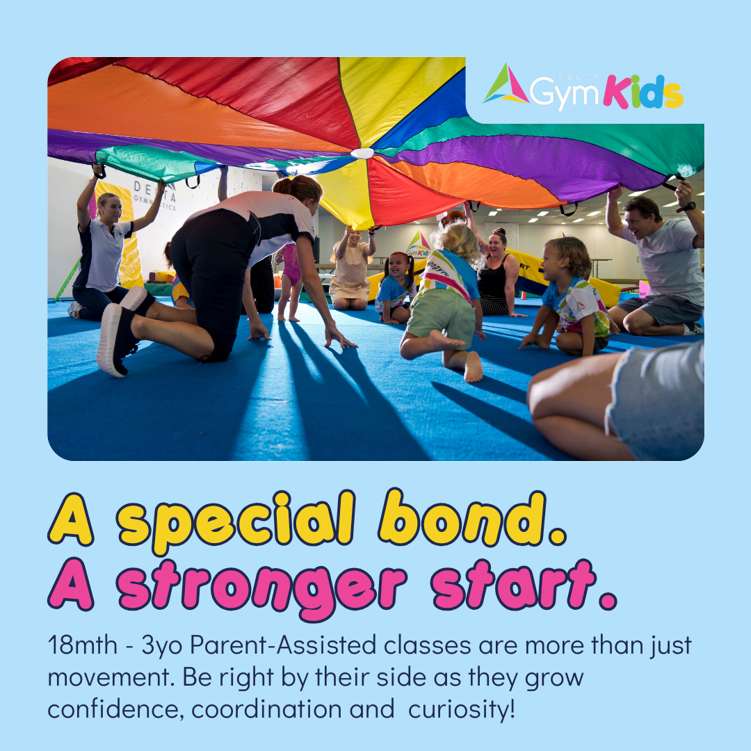 Delta Gymnastics Facebook ad: Together, We Move, Learn & Grow!