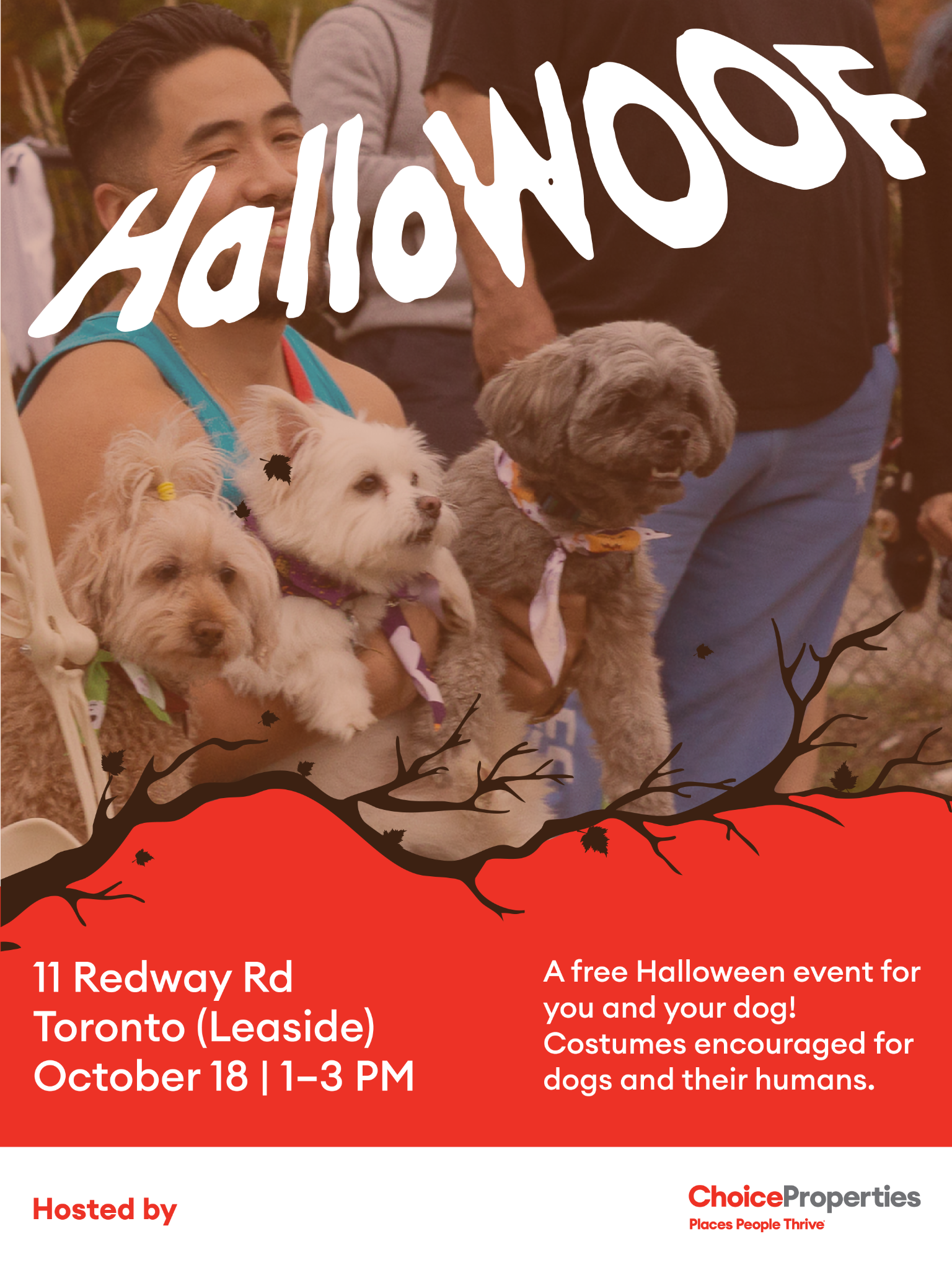 Choice Properties Facebook ad: Free Halloween Party for You & Your Dogs!