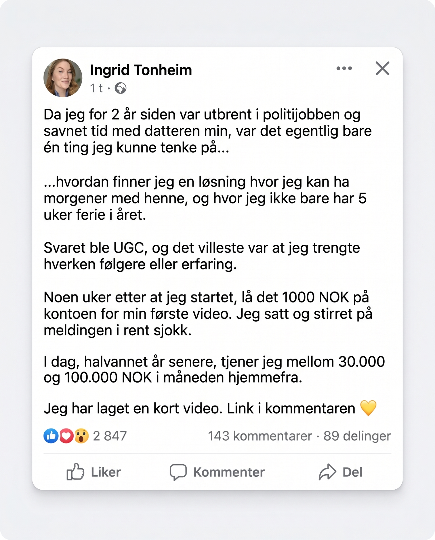 Ingrid Tonheim Facebook ad