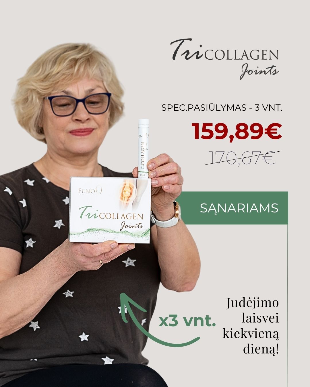 TriCollagen Facebook ad: Sąnariams, sausgyslėms ir raumenims!
