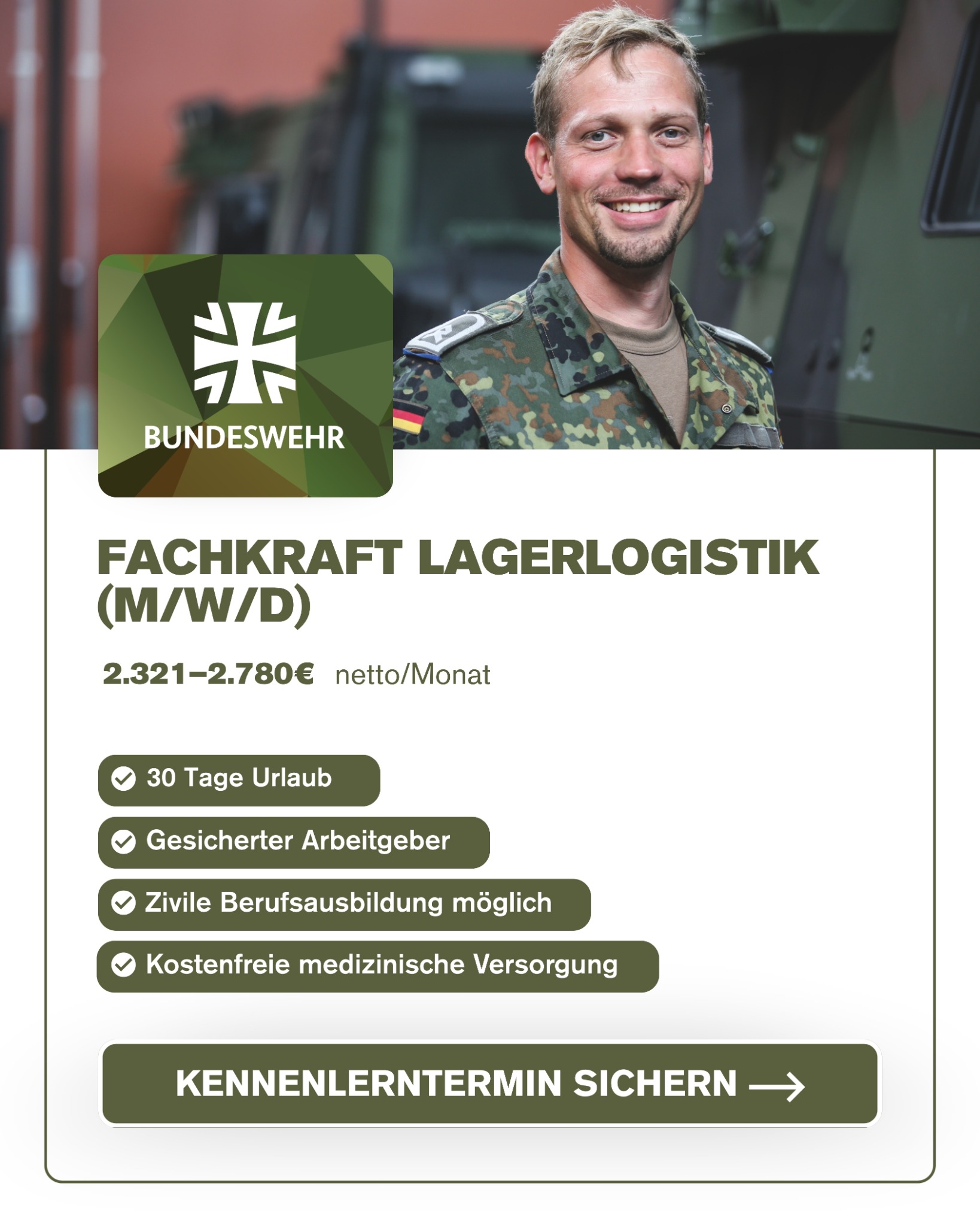 Simplejobs Facebook ad: Sicherer Job: 2.321-2.780 € netto
