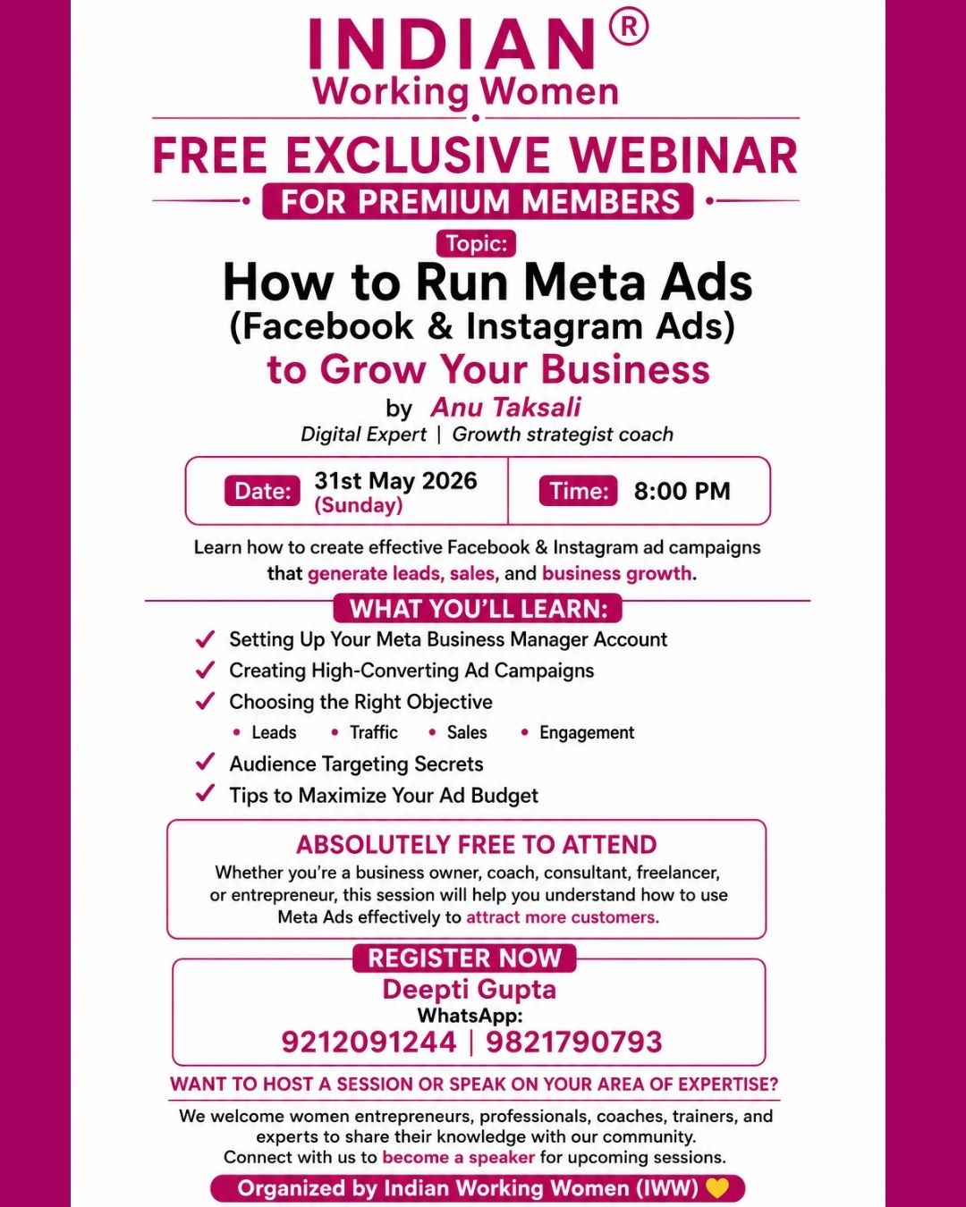 indian_working_women Facebook ad: FREE EXCLUSIVE WEBINAR For our Premium members