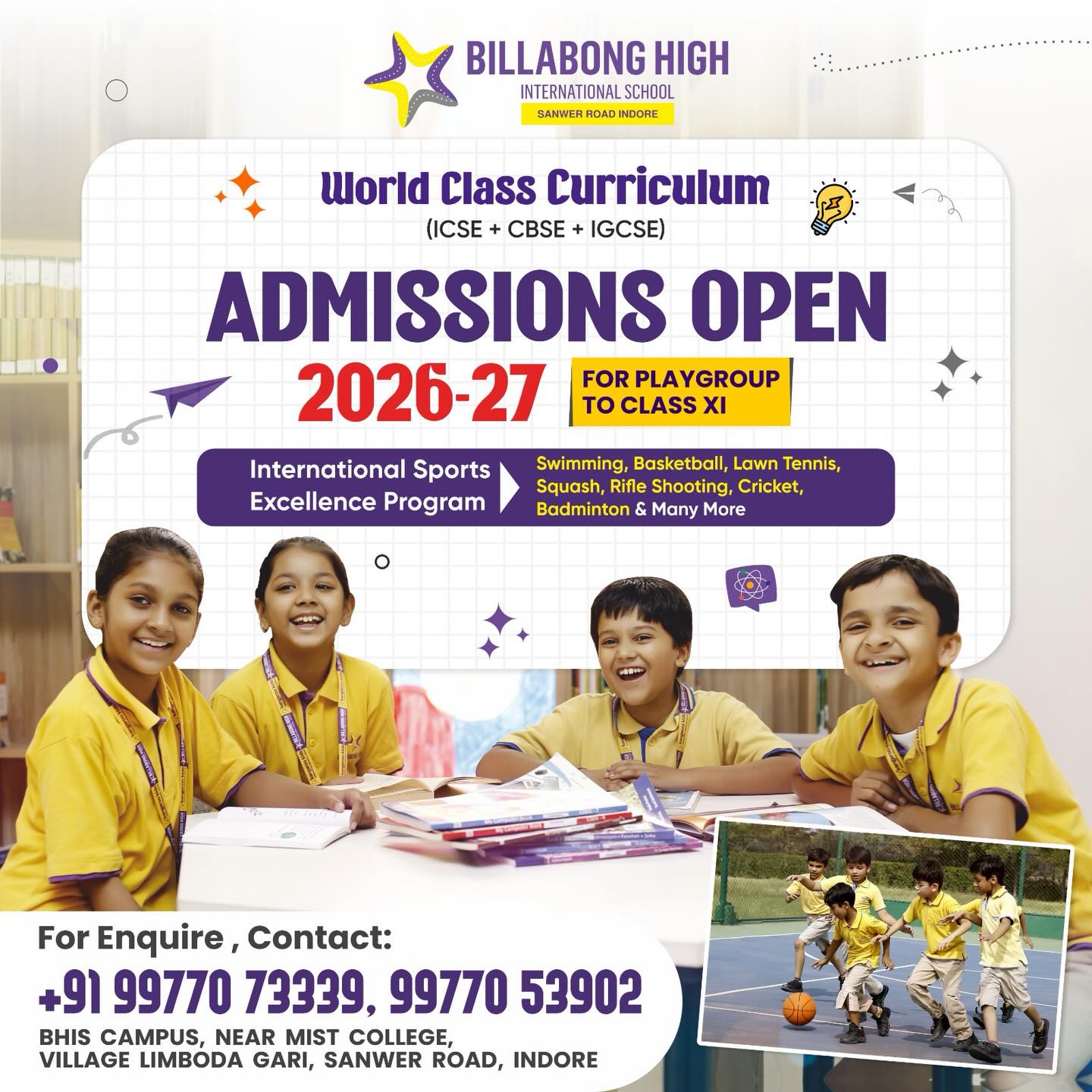 Billabong High International School, Indore Facebook ad: Admissions Open 2026-27 at Billabong High International…