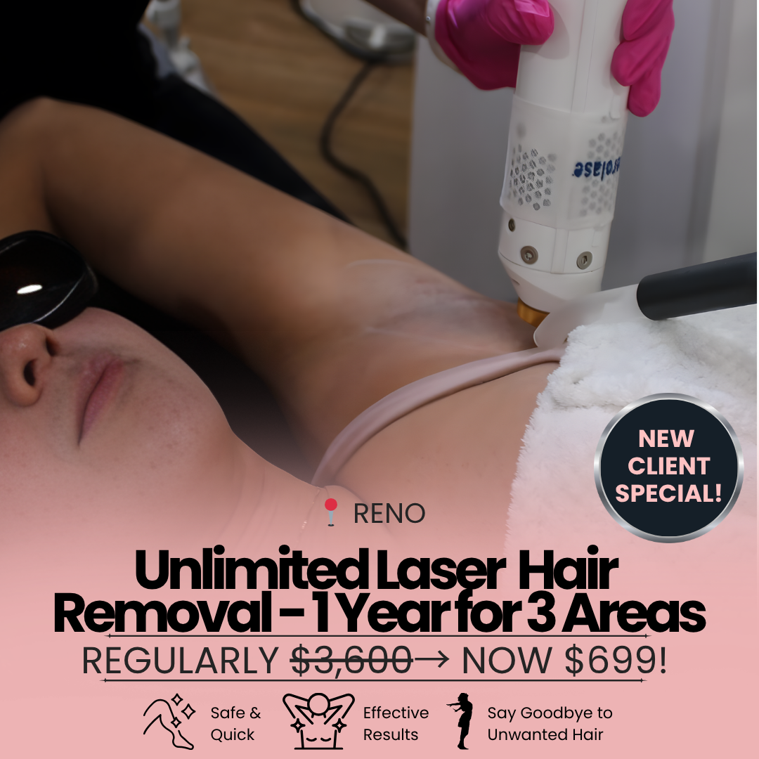 Skin R&R treatment Reno Facebook ad: Unlimited Laser Hair Removal for 1 Year NOW $699!