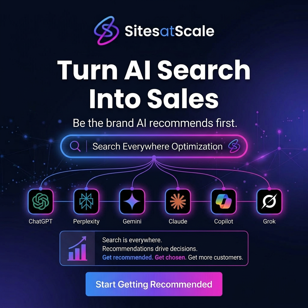 Sites At Scale Facebook ad: Turn AI Search into Sales