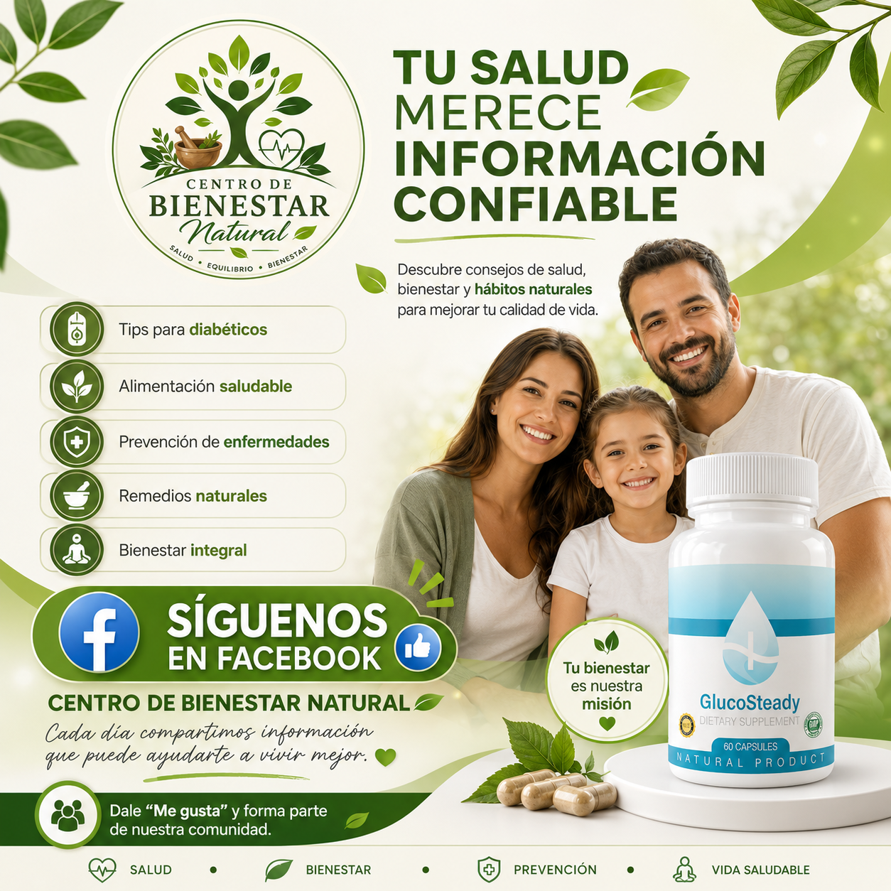 Centro de Bienestar Natural Facebook ad: Tu bienestar comienza con pequeños cambios.