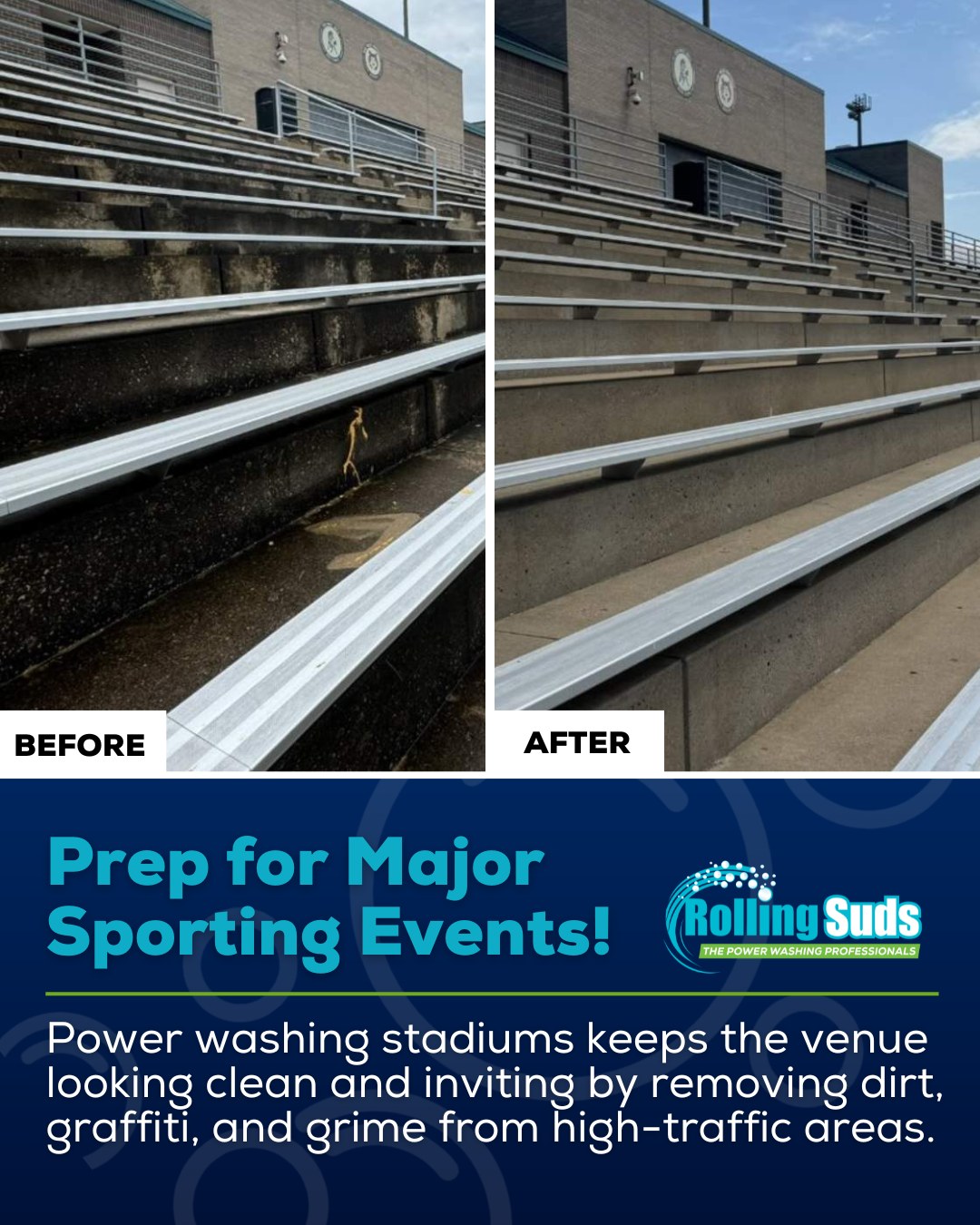 Rolling Suds Power Washing of West Charlotte Facebook ad: Big games require big clean-ups!
