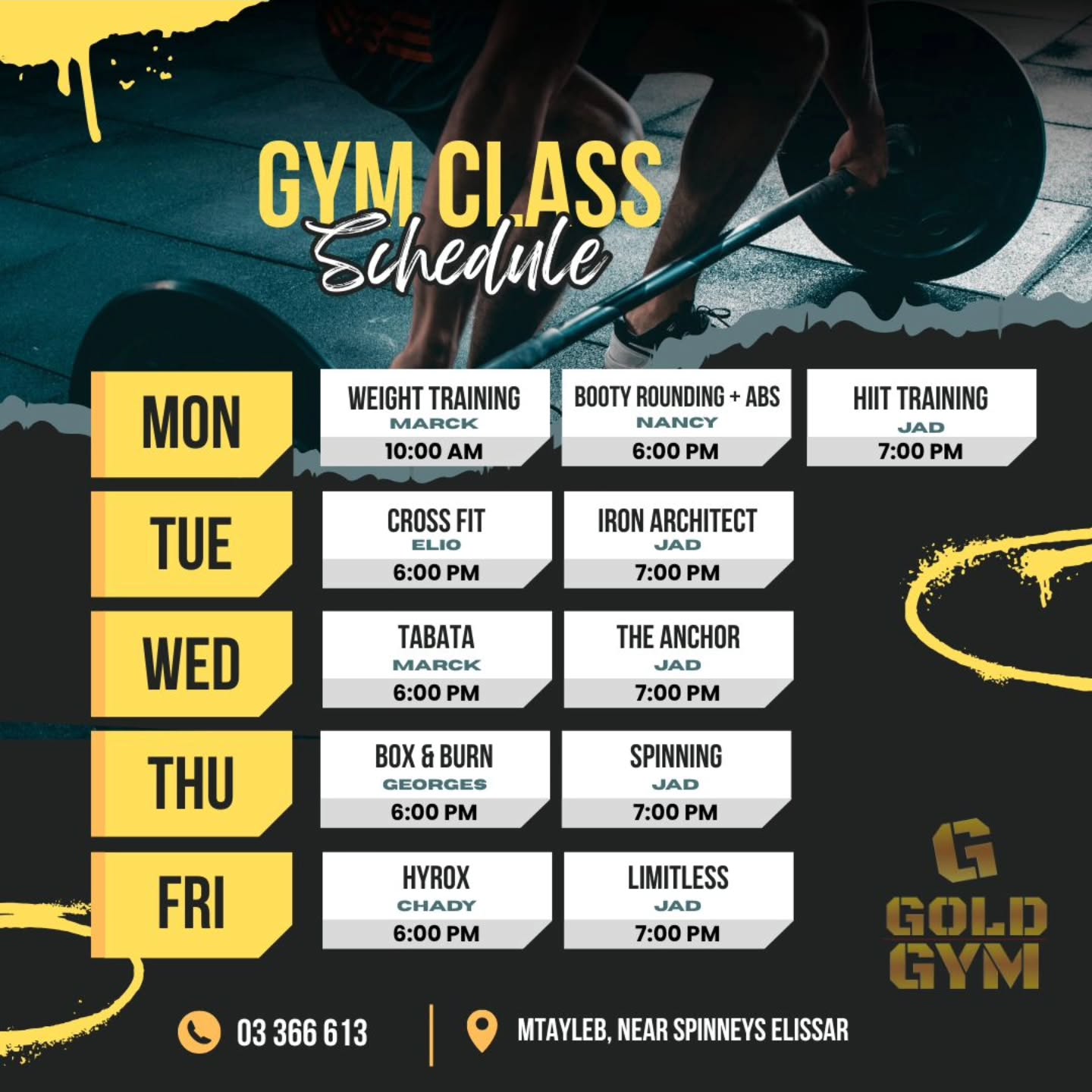 Gold Center Facebook ad: GOLD GYM, GROUP CLASSES