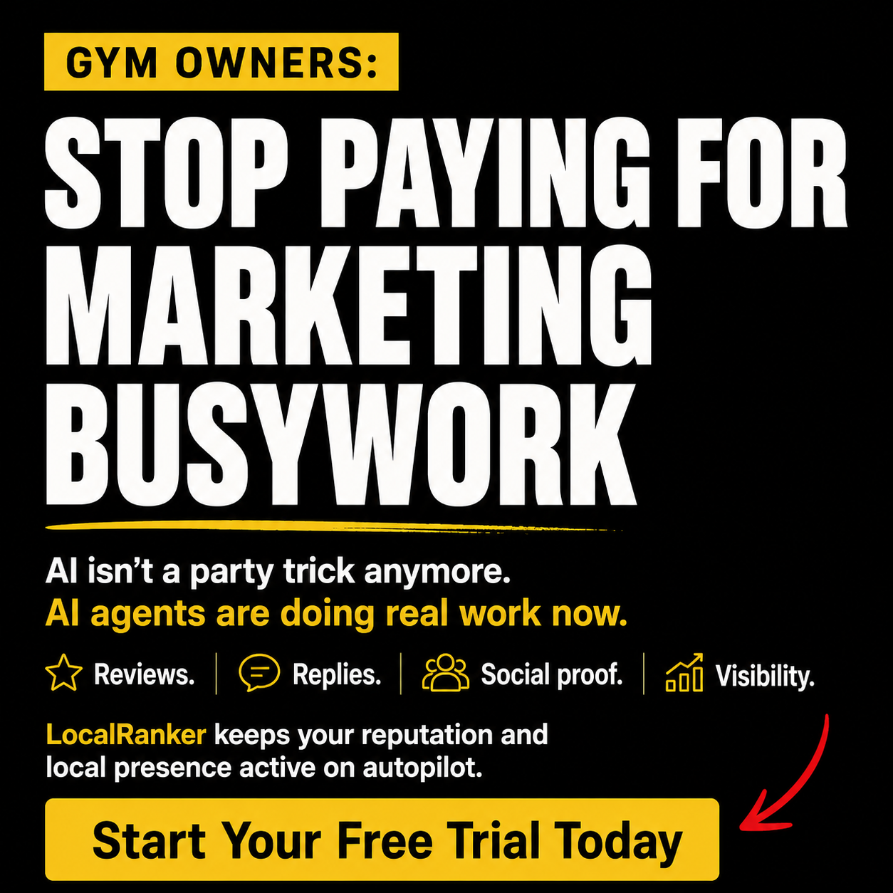 Local Ranker AI Facebook ad: Keep your gym's reputation active