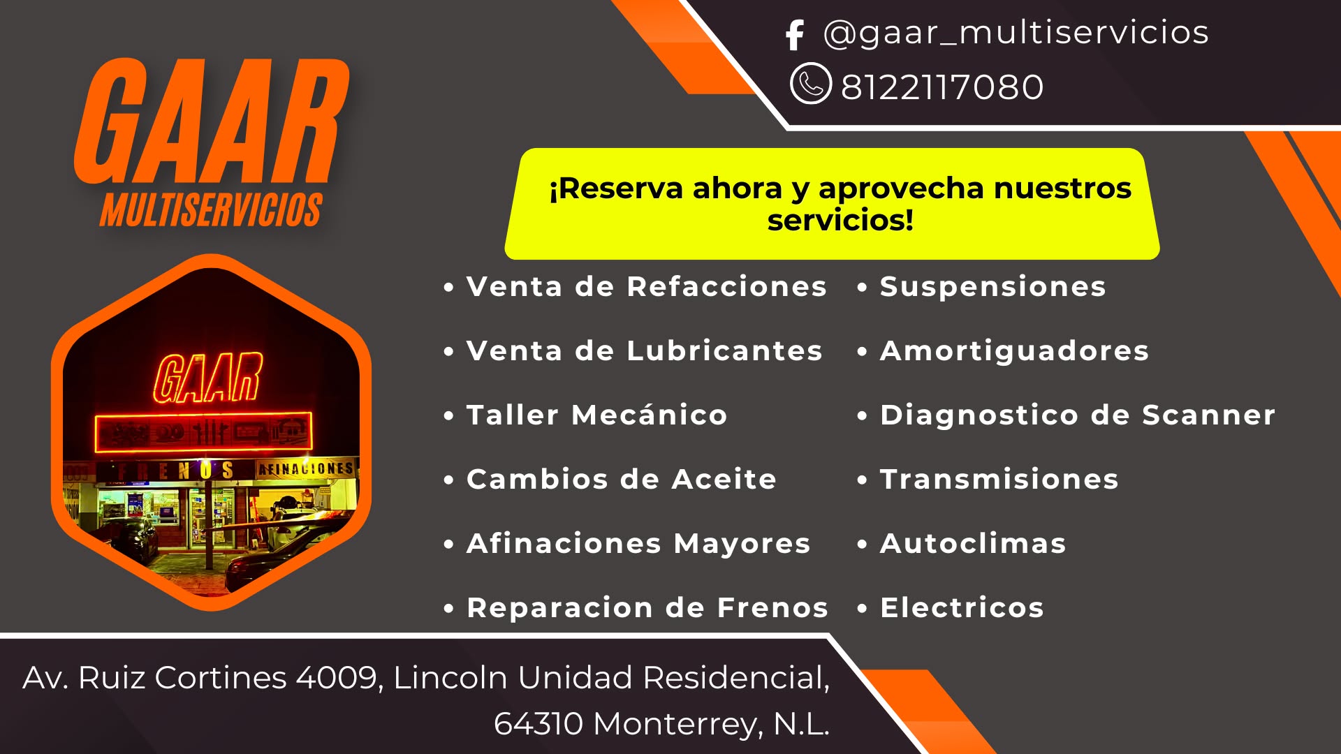 GAAR Multiservicios Facebook ad: Av. Adolfo Ruiz Cortines 4009, Mty.