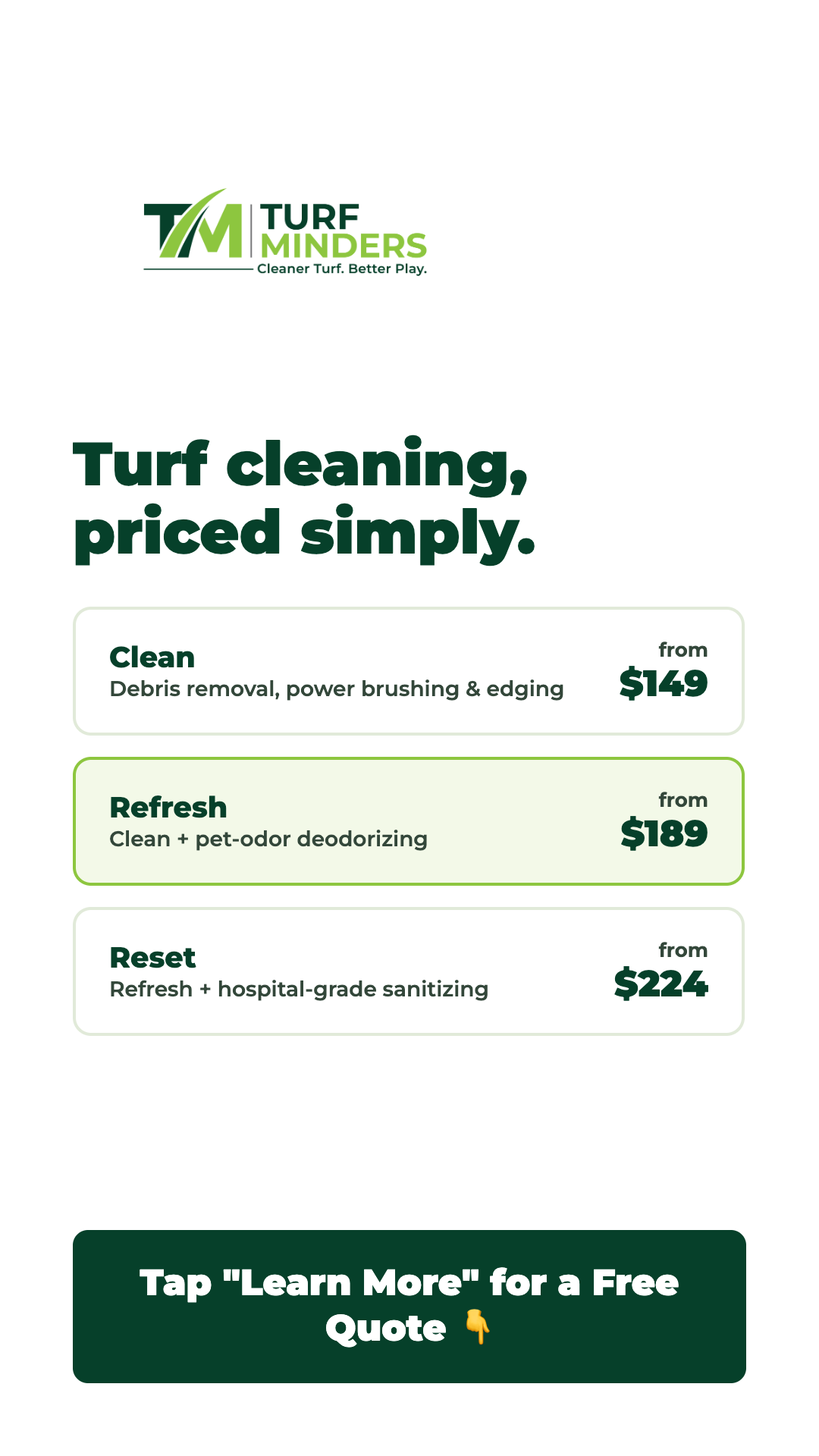 Turf Minders Facebook ad from Aug 1, 2026