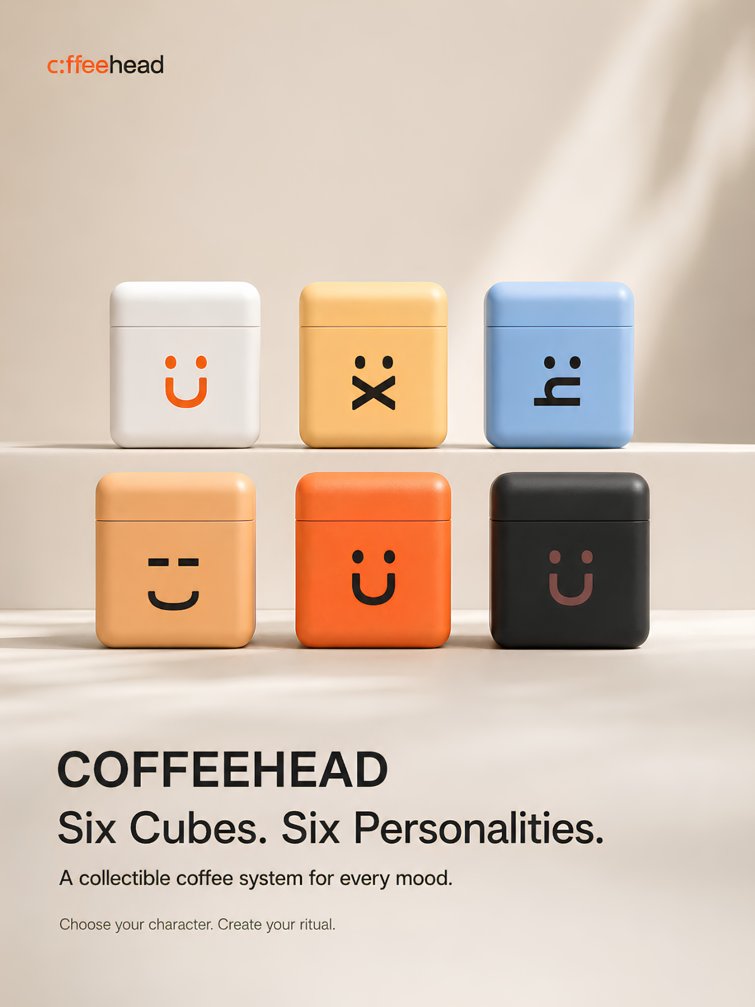 C:ffeehead-specialty coffee in mini tub Facebook ad: Six Cubes. Six Personalities.