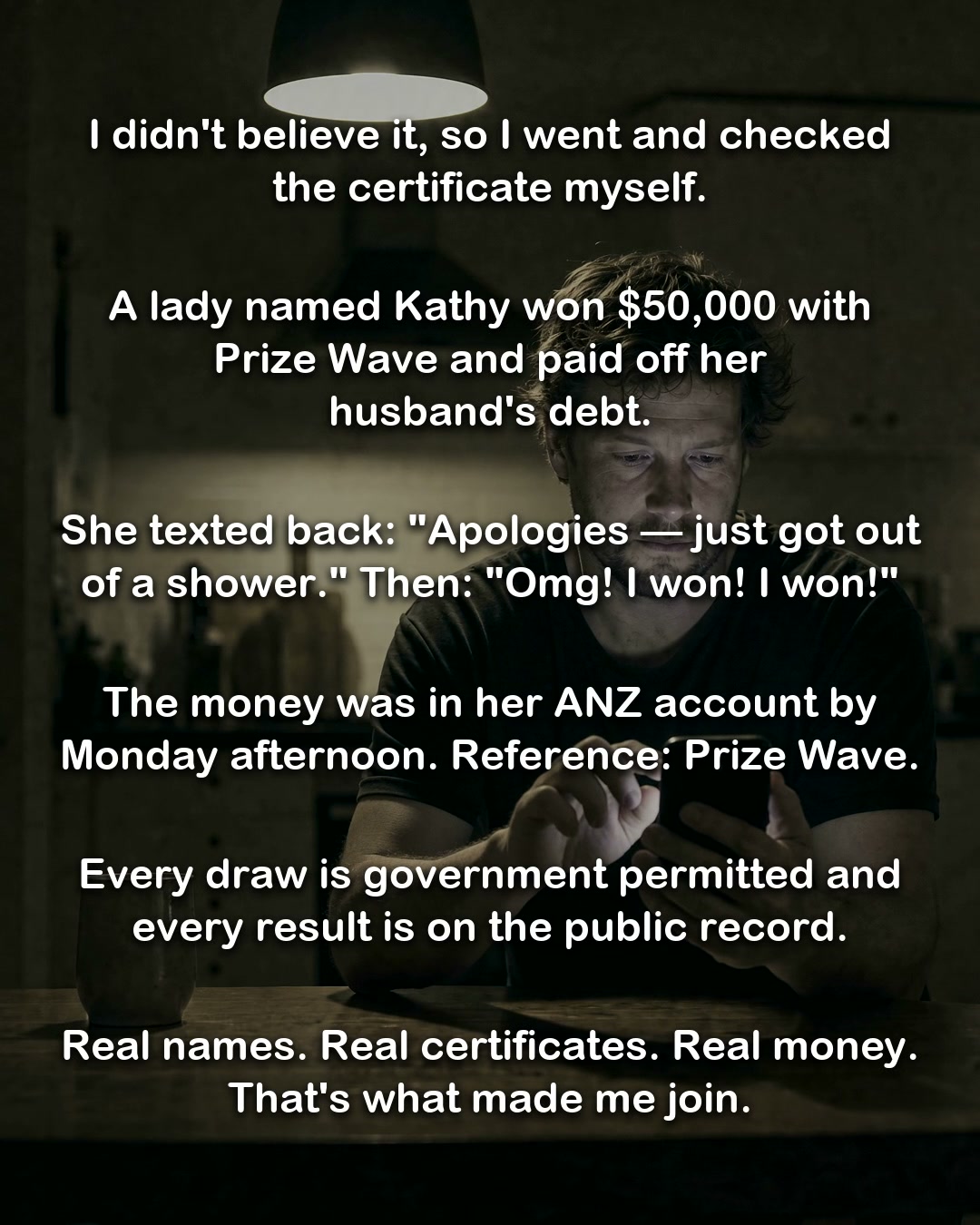 Prizewave.com.au Facebook ad: Drawn Live. Paid Direct.