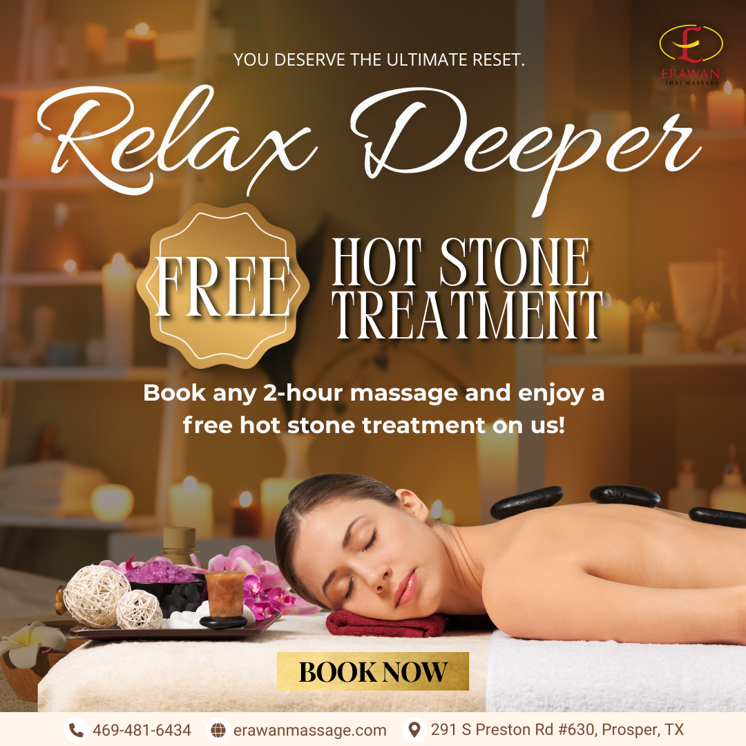 Erawan Thai Massage Frisco Facebook ad: Make It a Full Escape, Free Hot Stone…
