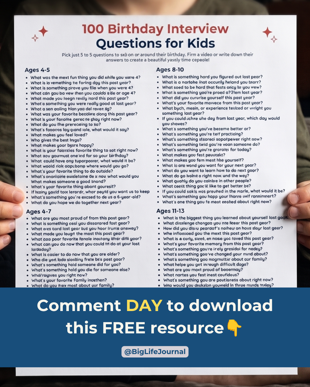 Big Life Journal Facebook ad: 100 Birthday Interview Questions