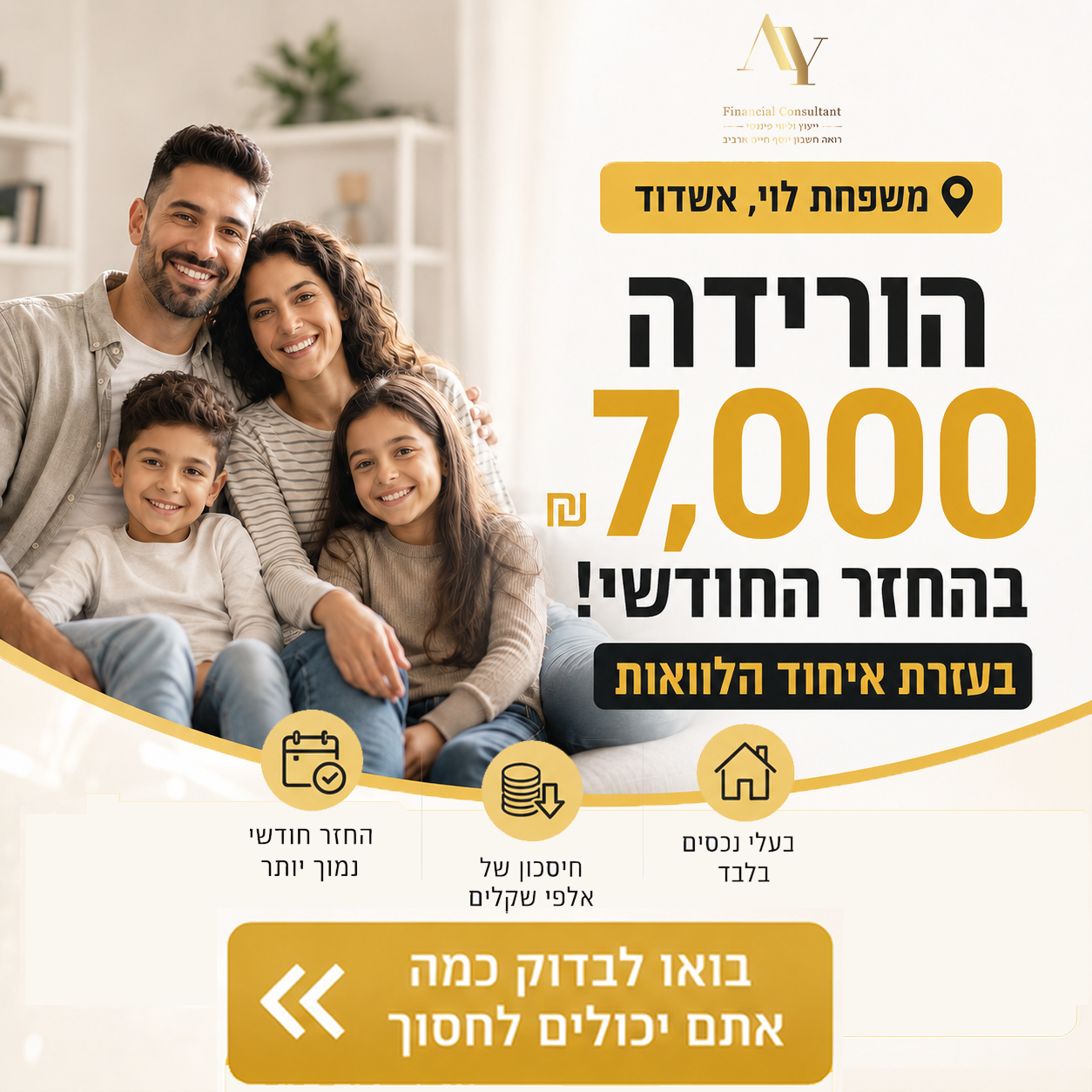 A.Y ייעוץ וליווי פיננסי Facebook ad: איחוד הלוואות לבעלי נכס