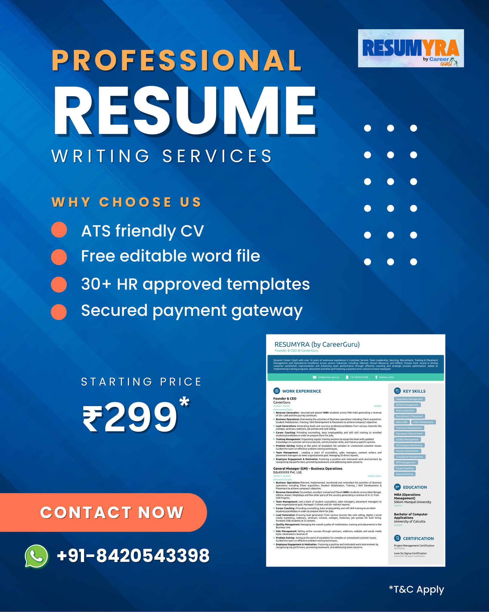Resumyra by CareerGuru Facebook ad: Get a Professional Resume starting Just ₹299*