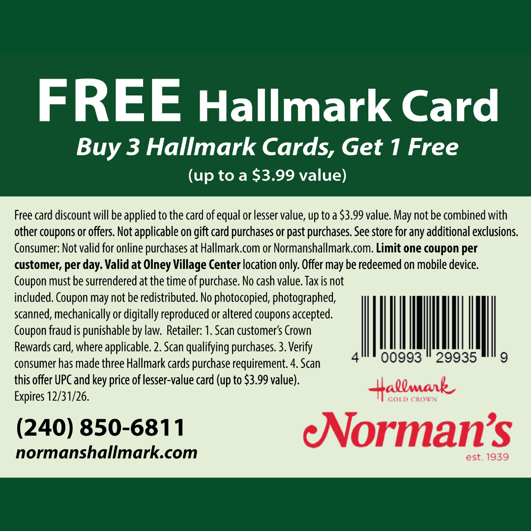 Olney Village Center Facebook ad: Buy 3 Hallmark Cards, Get 1 FREE