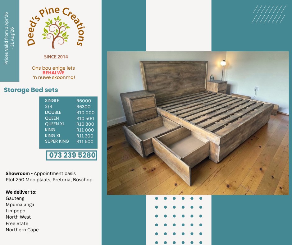 Deeds Pine Creations Facebook ad: We create handcrafted wooden furniture made with care…