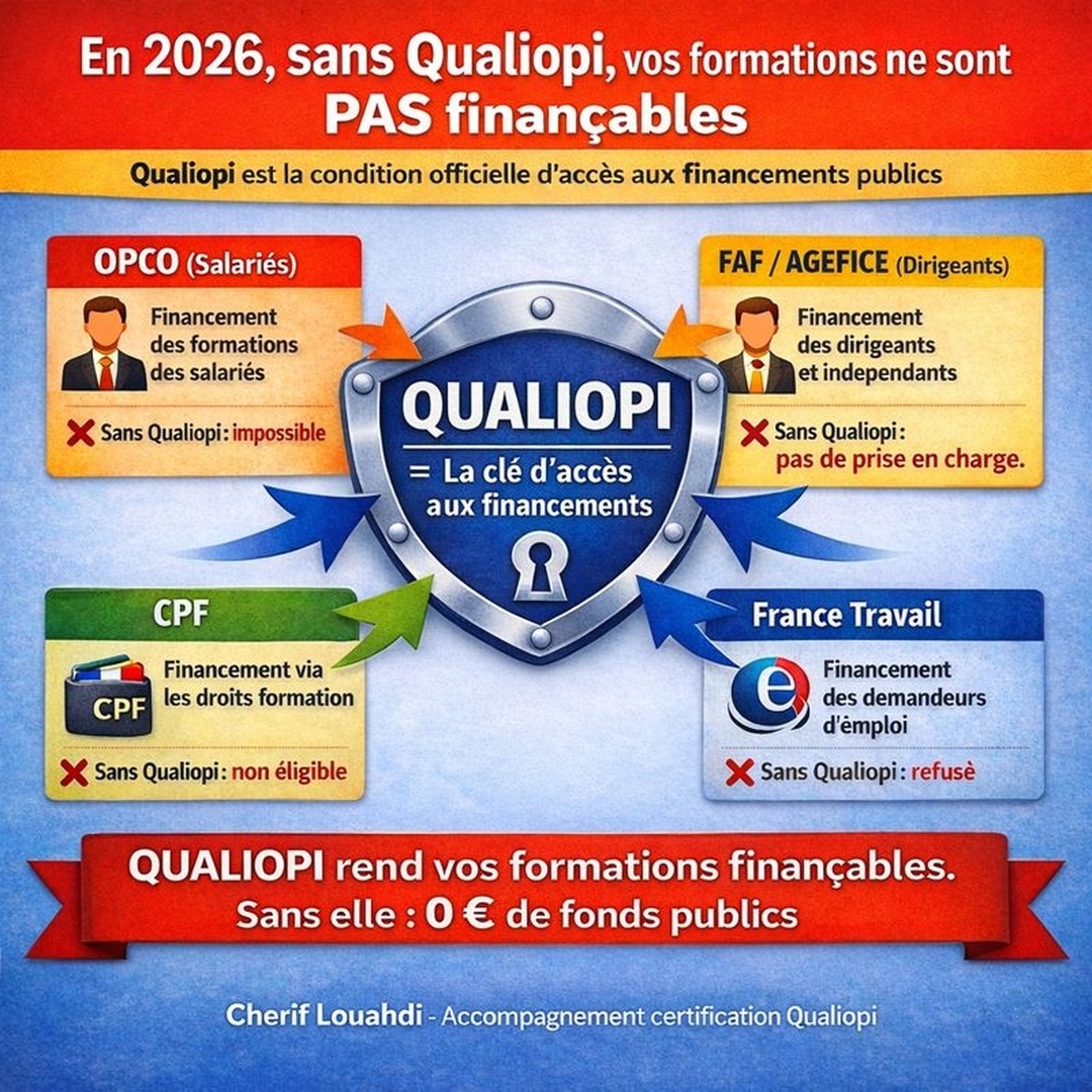 Cherif Louahdi Consultant Qualiopi Facebook ad: Sans Qualiopi, vos formations ne sont tout simplement…