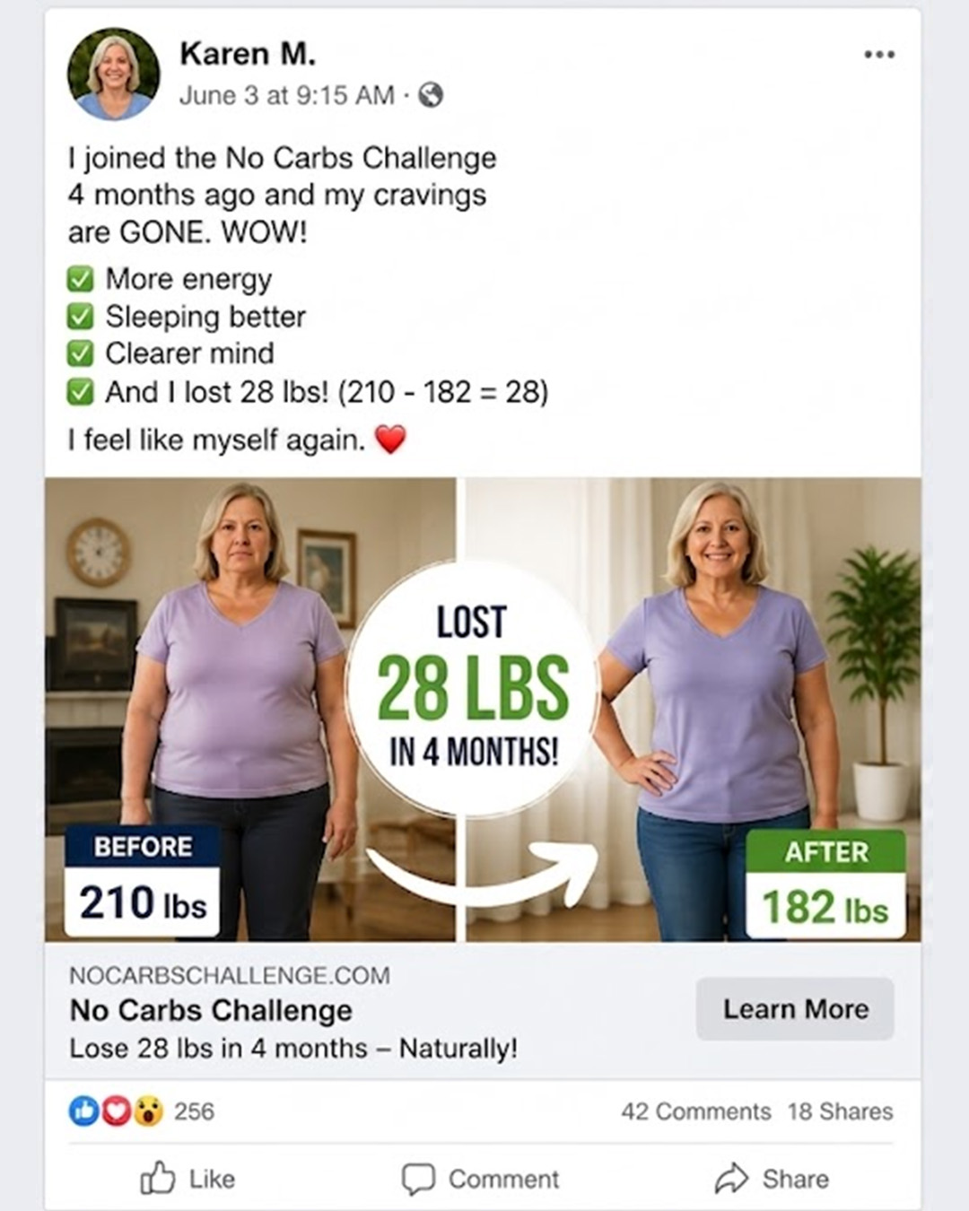 My Diet Challenge Facebook ad: She Lost 32 Lbs. Didn't Count a Calorie