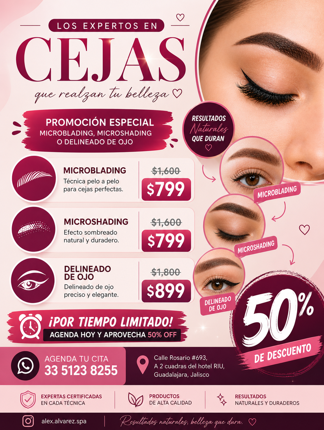 Alex Álvarez Microblading & Spa Facebook ad: 50% Descuento