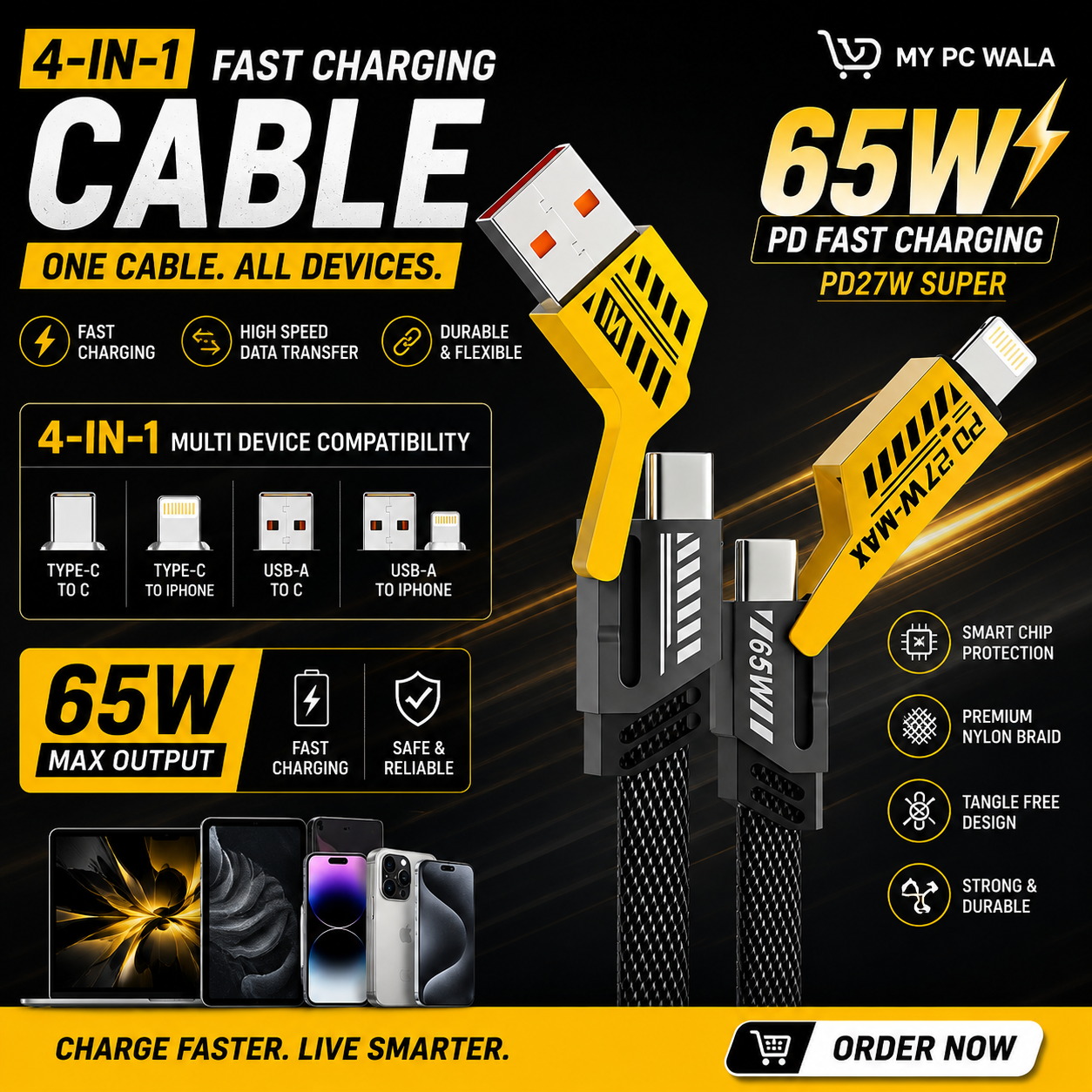 My Pc Wala.in Facebook ad: 4 In 1 Fast Charging Cable, 65W+Pd27W Super Fast Charging…
