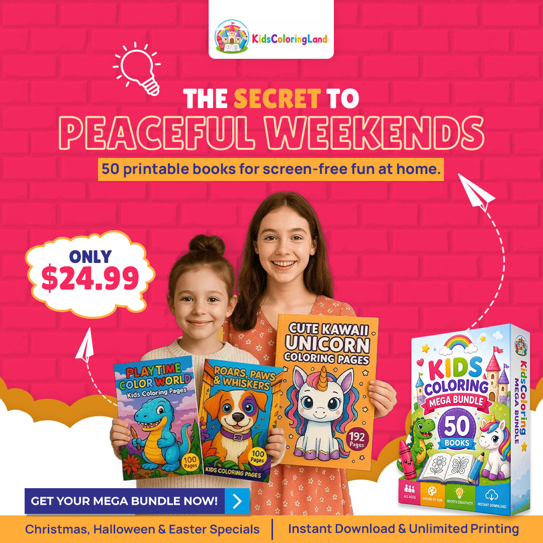Kids Coloring Land Facebook ad: 50 Screen-Free Coloring Books