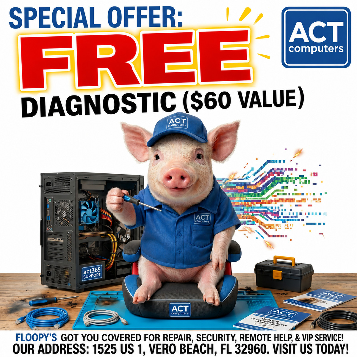 ACT COMPUTERS INC. Facebook ad: Computer repair 24h turnaround!