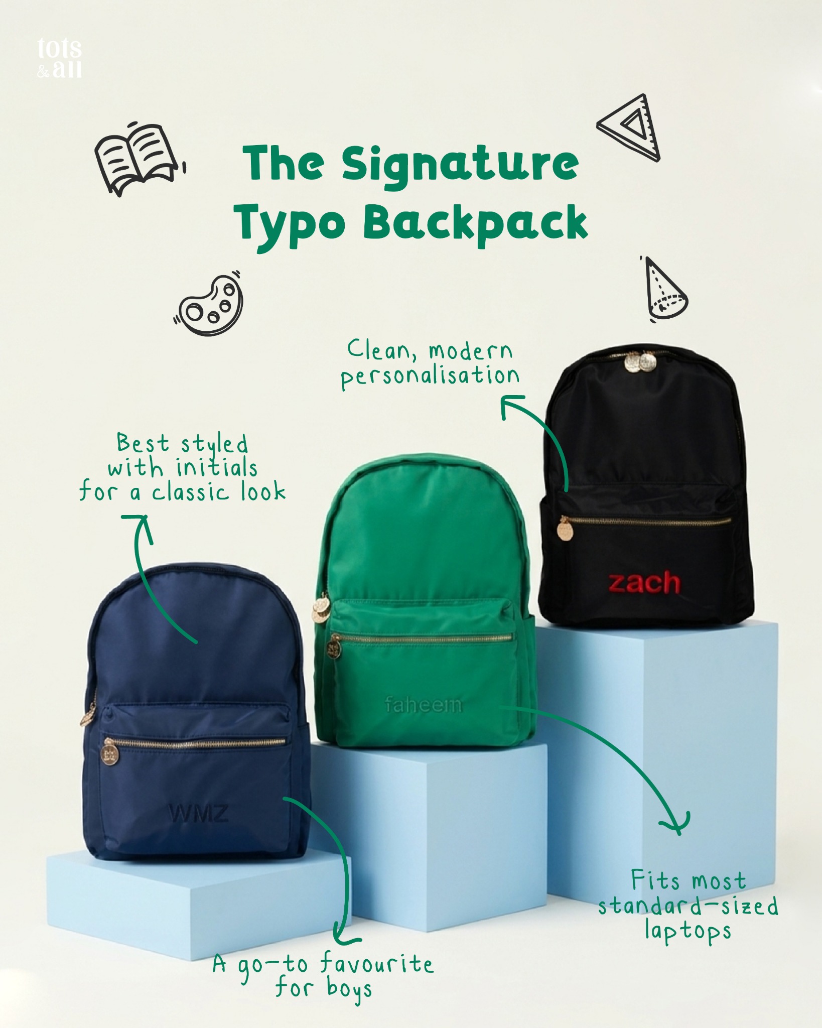 Tots & All Facebook ad: Personalised Kids Backpack