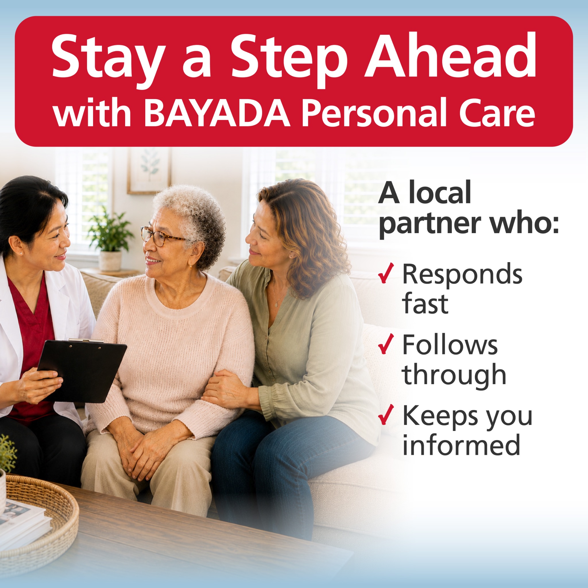 BAYADA Home Health Care Facebook ad: BAYADA partners with senior living communities, hospitals…