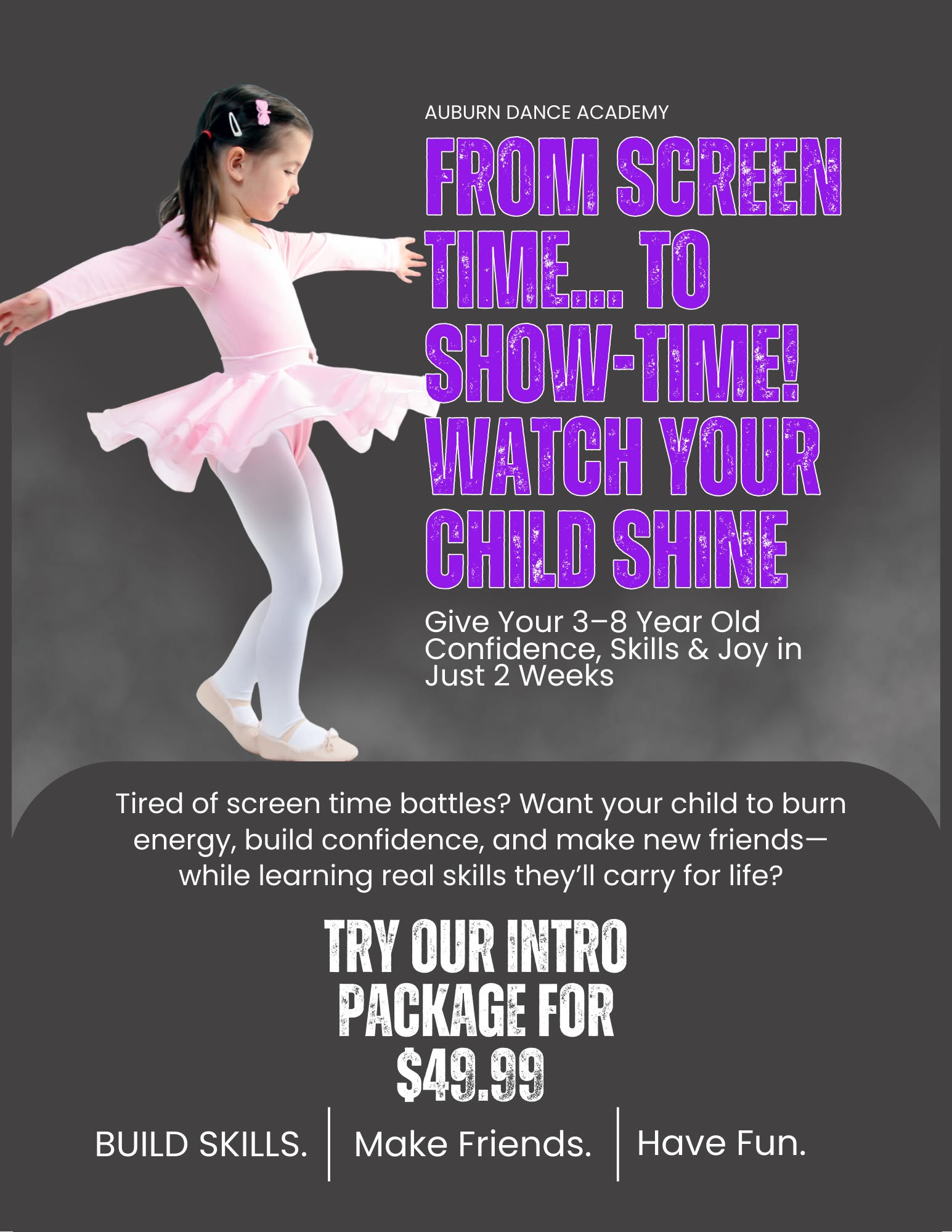 Auburn Dance Academy Facebook ad: Confidence Starts Here!