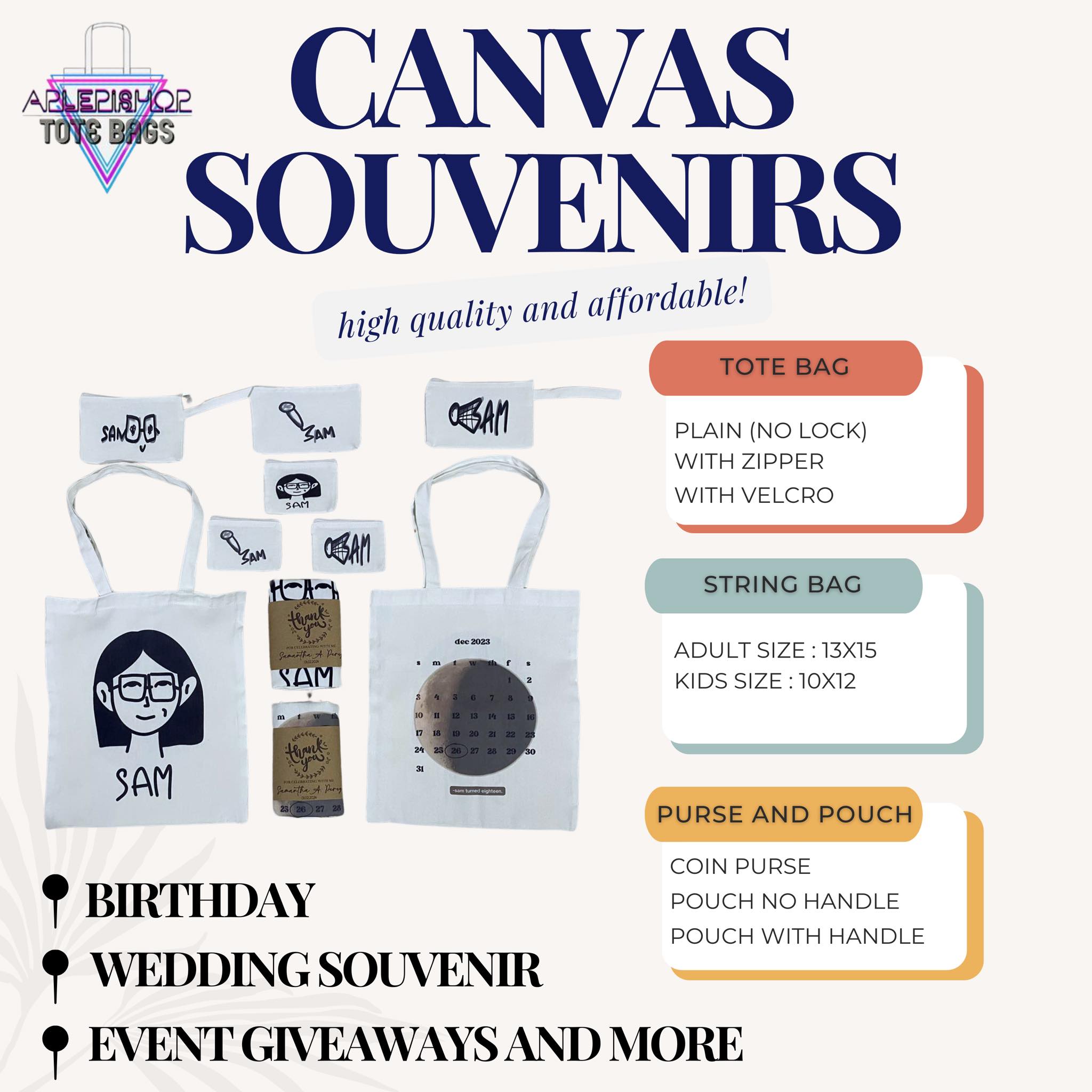Aplepishop Tote Bags and Souvenirs Facebook ad: 𝗖𝗔𝗡𝗩𝗔𝗦 𝗦𝗢𝗨𝗩𝗘𝗡𝗜𝗥𝗦 𝗗𝗜𝗥𝗘𝗖𝗧…