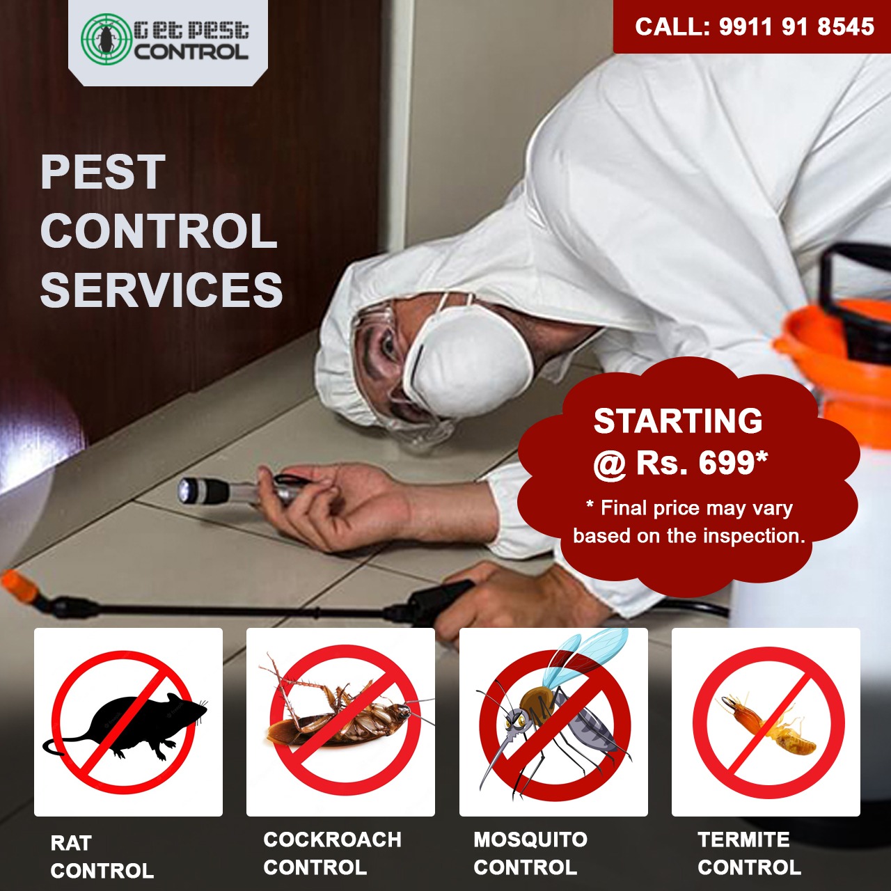 Get Pest Control Facebook ad: Say Good Byes to All Pests - Cockroaches…