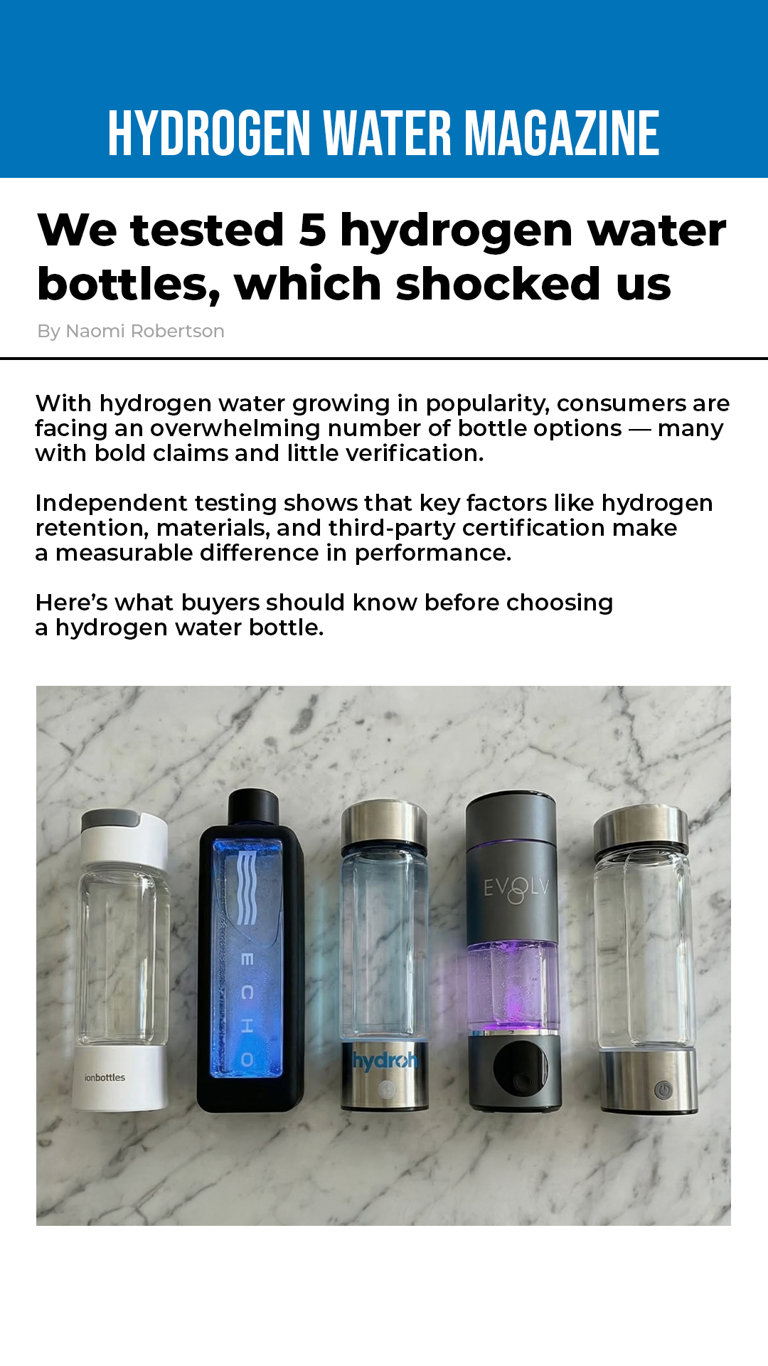 The Hydrogen Water Magazine Facebook ad