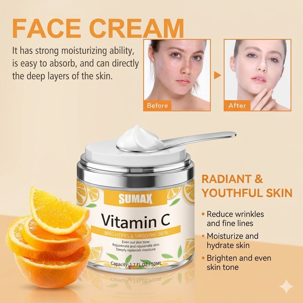Healthy Tea Facebook ad: SUMAX Brightens & Smooths Vitamin C Face Cream…
