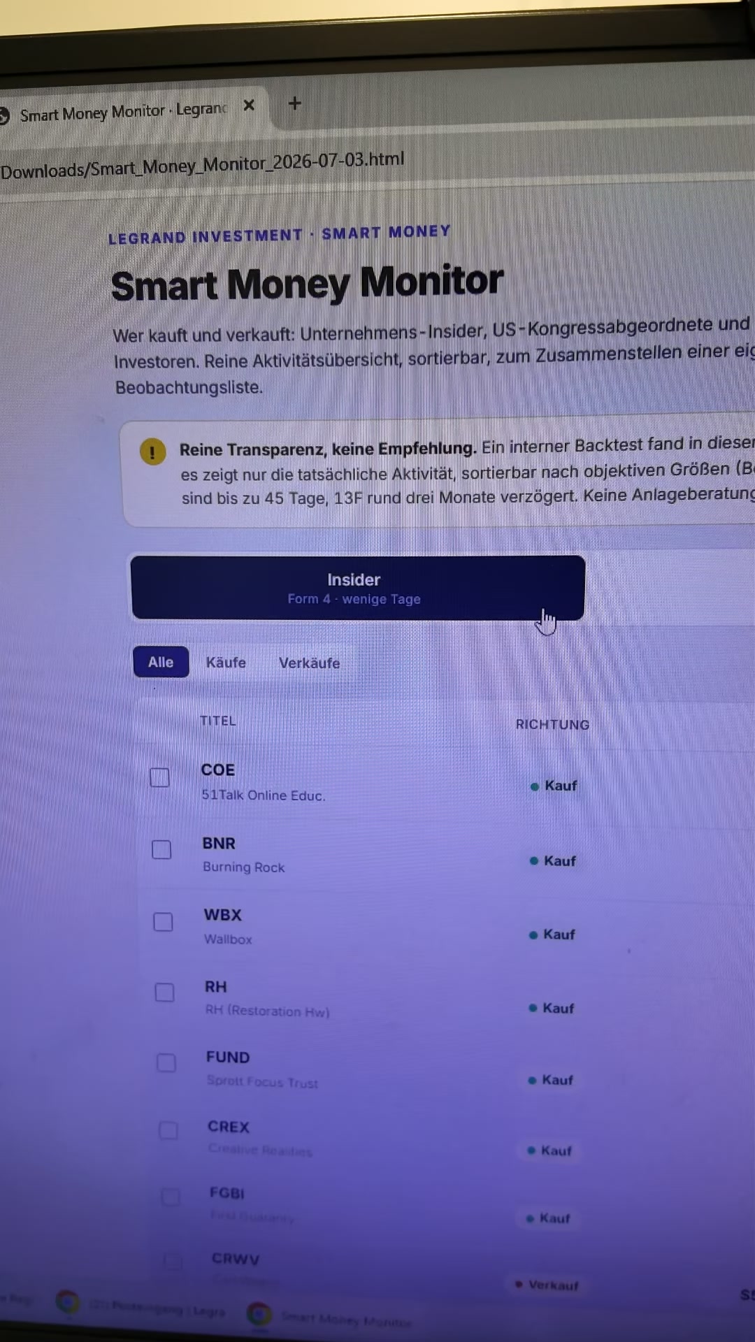 Sebastian Legrand Facebook ad: Aktienanalyse in Minuten mit KI