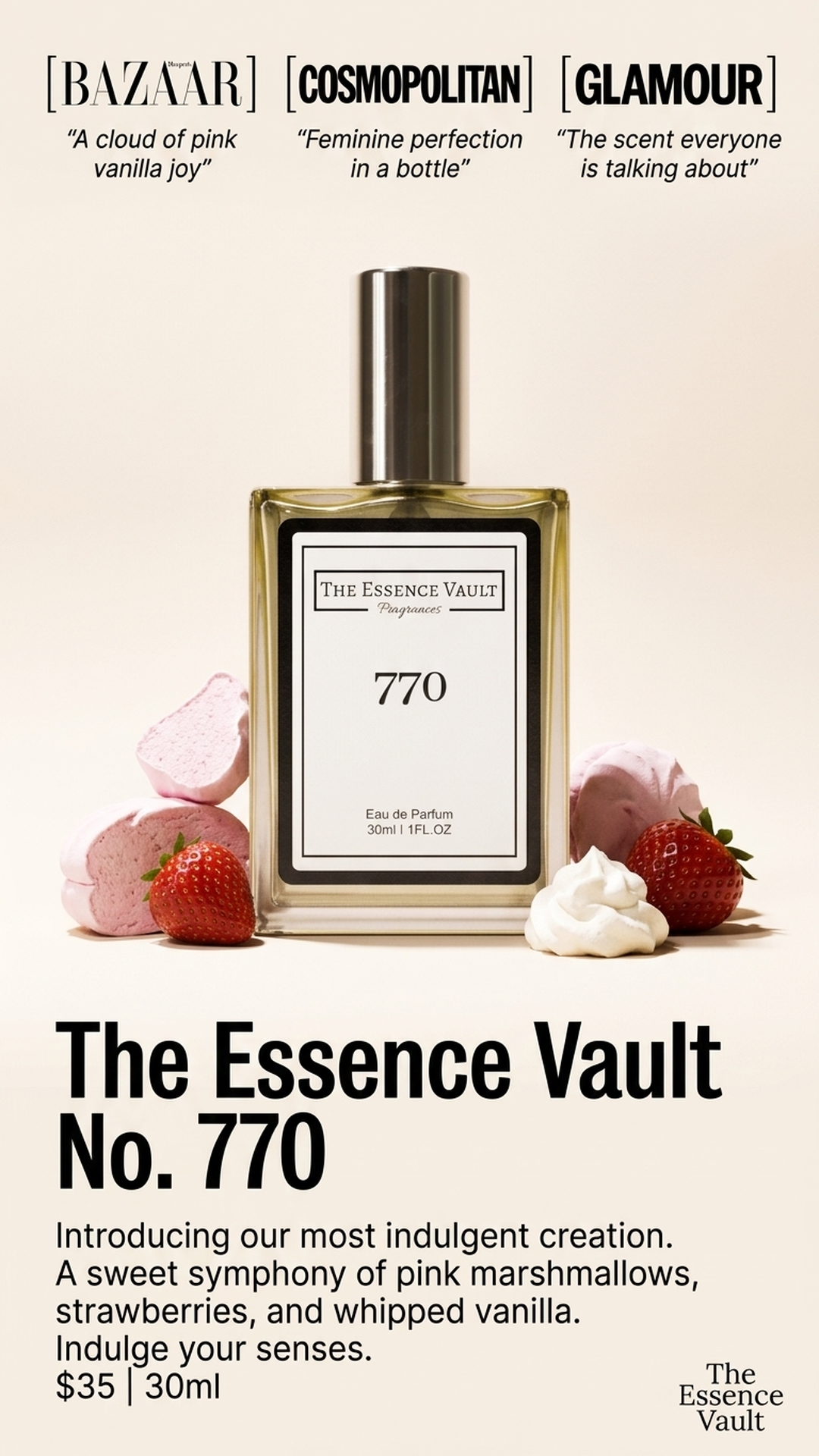 The Essence Vault Facebook ad from Mar 25, 2026