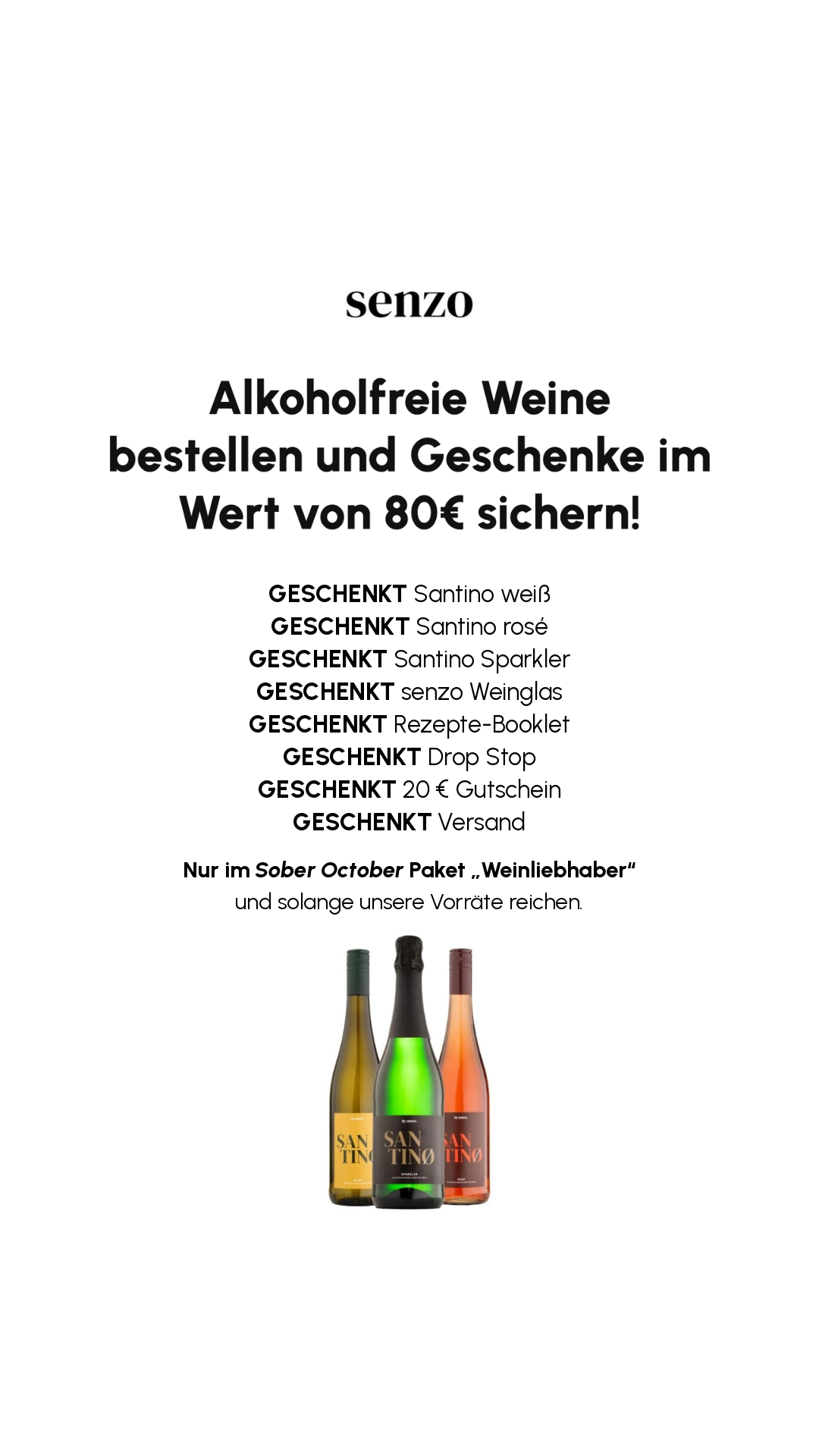 Senzo Facebook ad: 100% Wein, 0,0% Alkohol