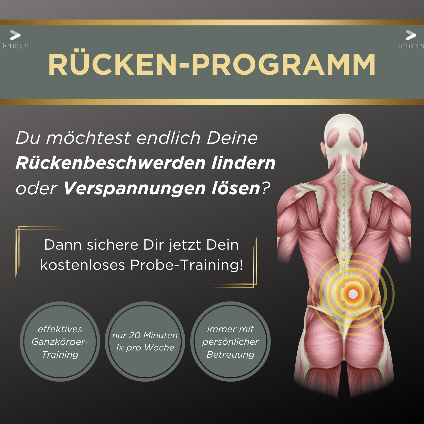 tenless Marchtrenk Facebook ad: Rückenschmerzen lindern