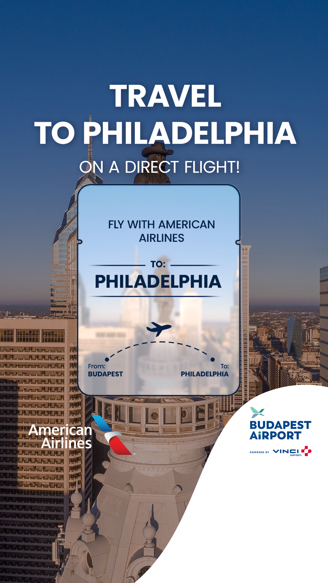 Budapest Airport Facebook ad: Embark on your American adventure directly from Budapest.