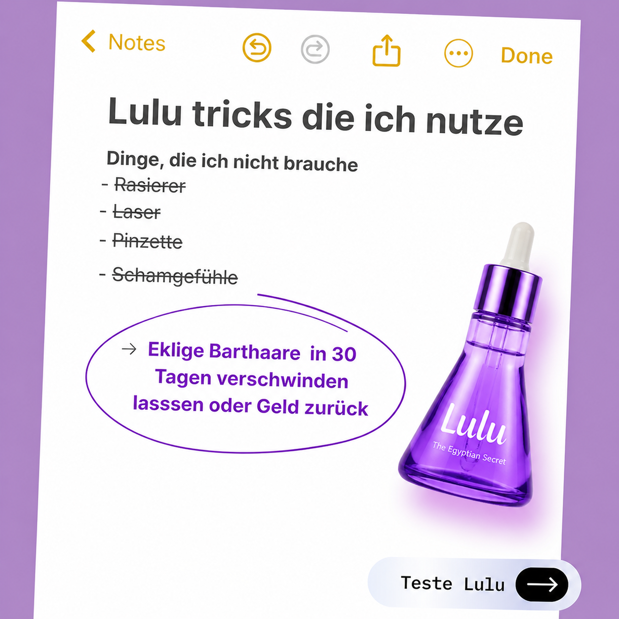 Lulu Facebook ad: Jetzt LULU Stop testen