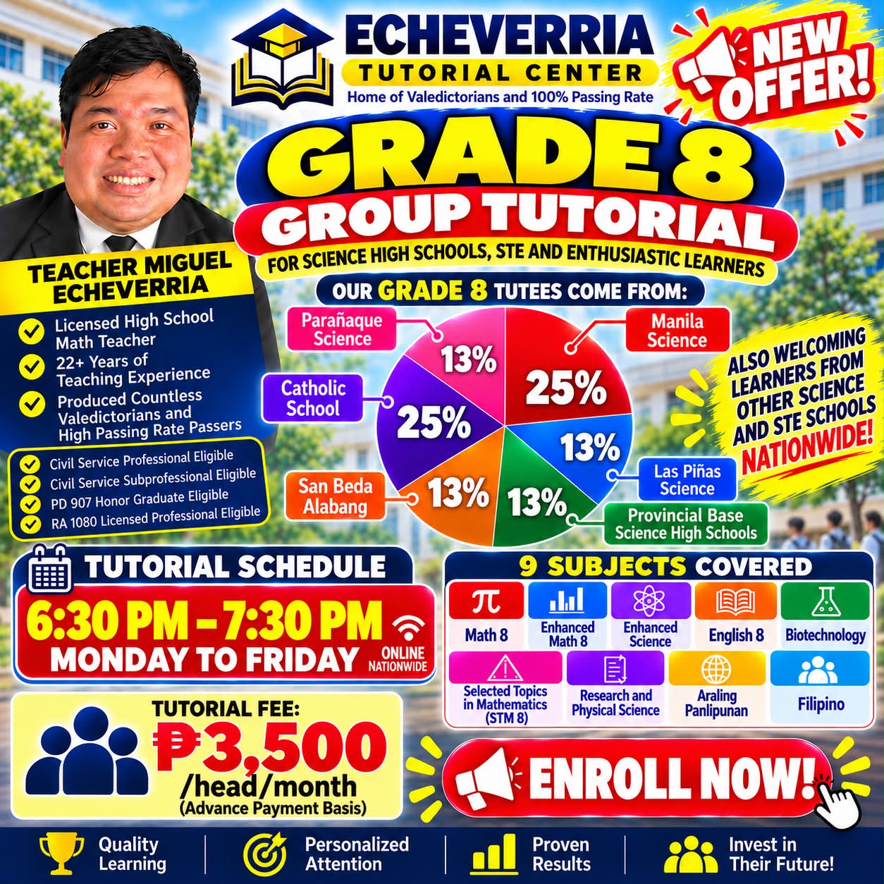 Miguel Echeverria Facebook ad: Calling all Grade 8 Science High Schools, STE…