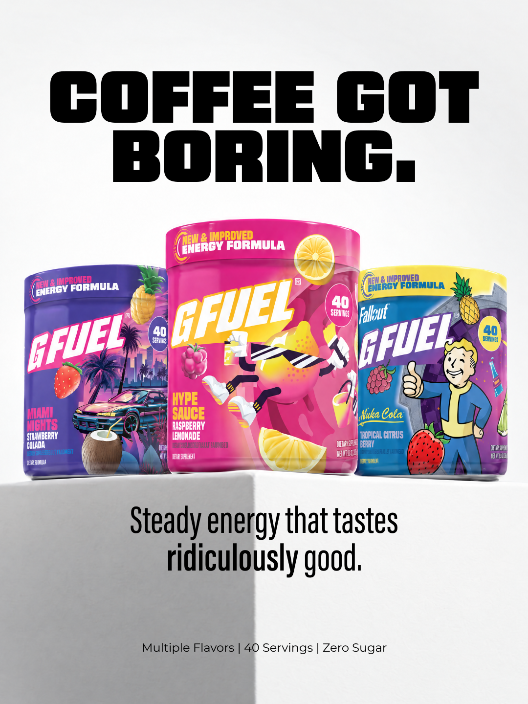G FUEL Facebook ad: Start Here. Fuel Everything.